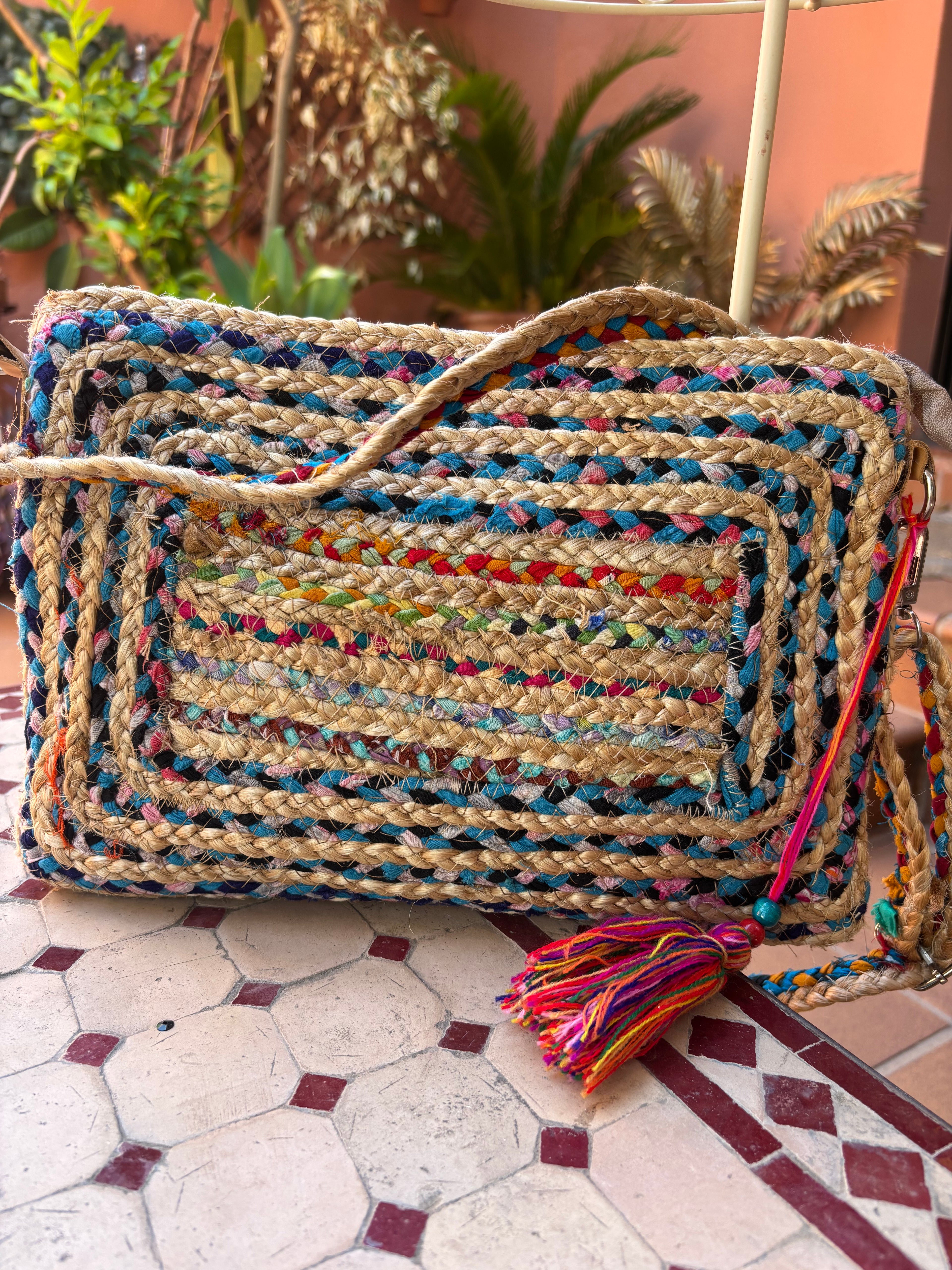 Bolso rafia colores trenzadas