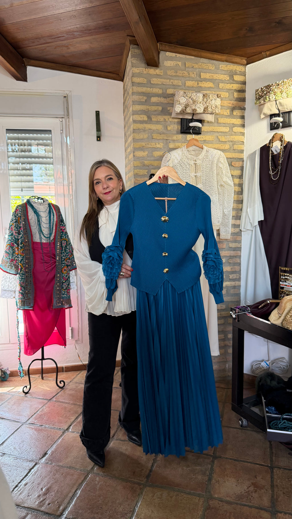 Conjunto plisado azul