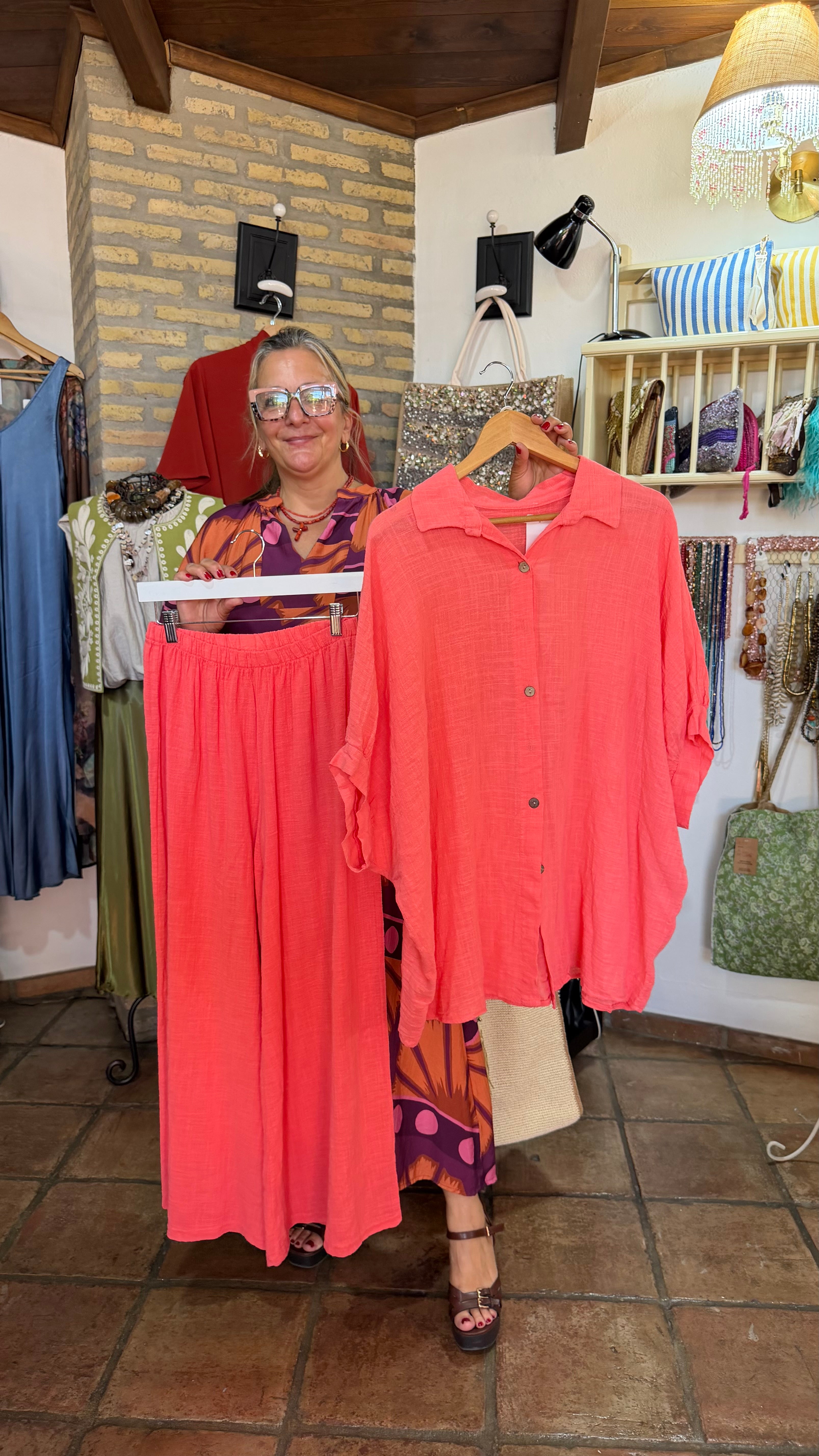 Conjunto rosa lino
