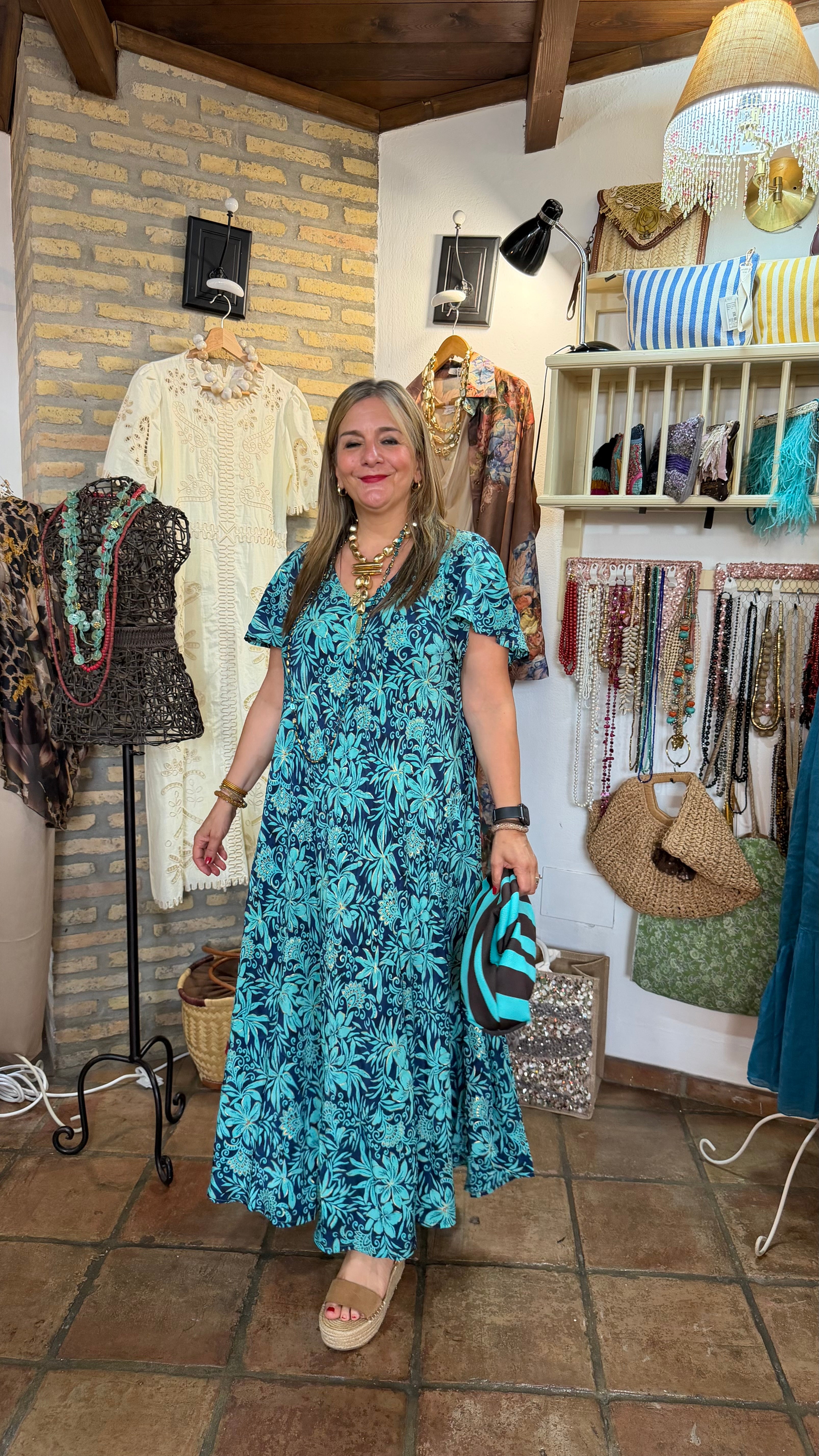 Vestido azul estampado