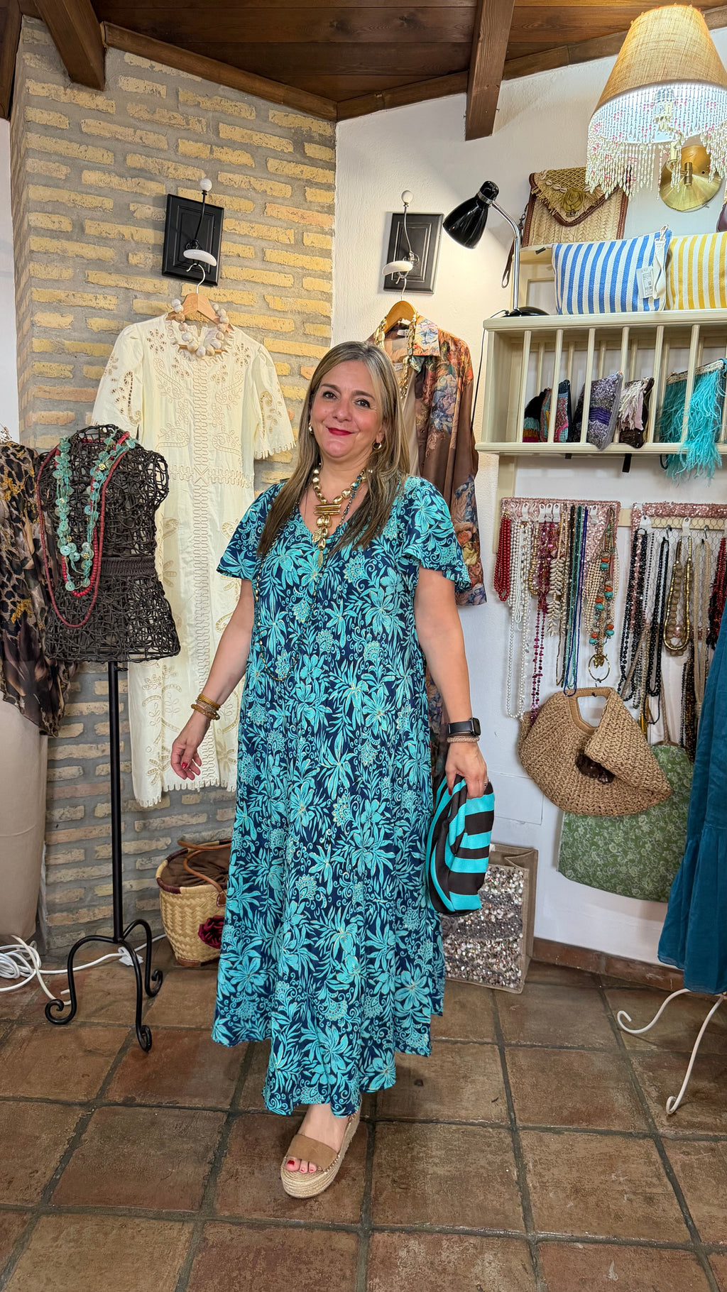 Vestido azul estampado