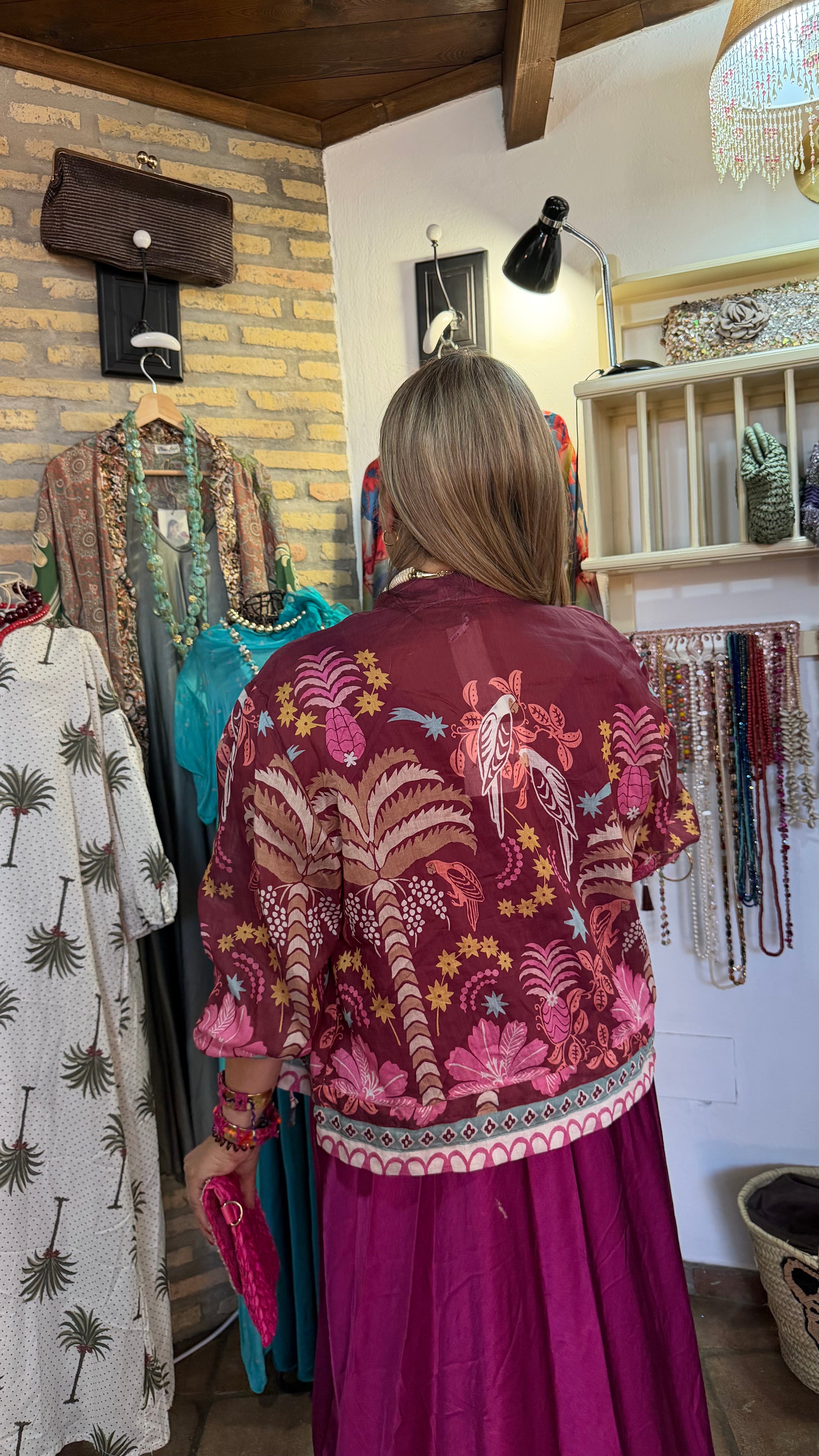 Chaqueta bomber rosa palmeras