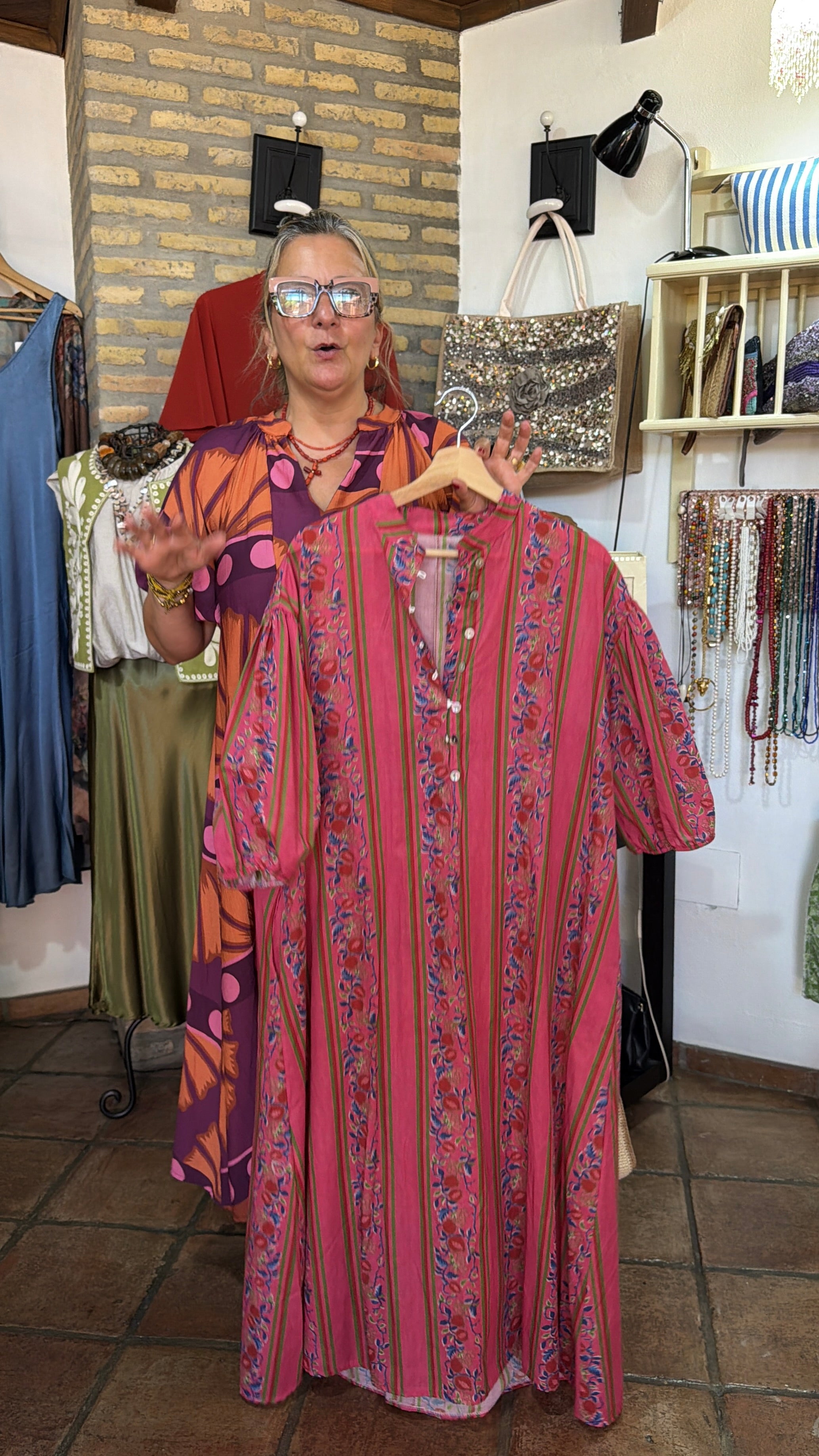 Vestido rosa y verde