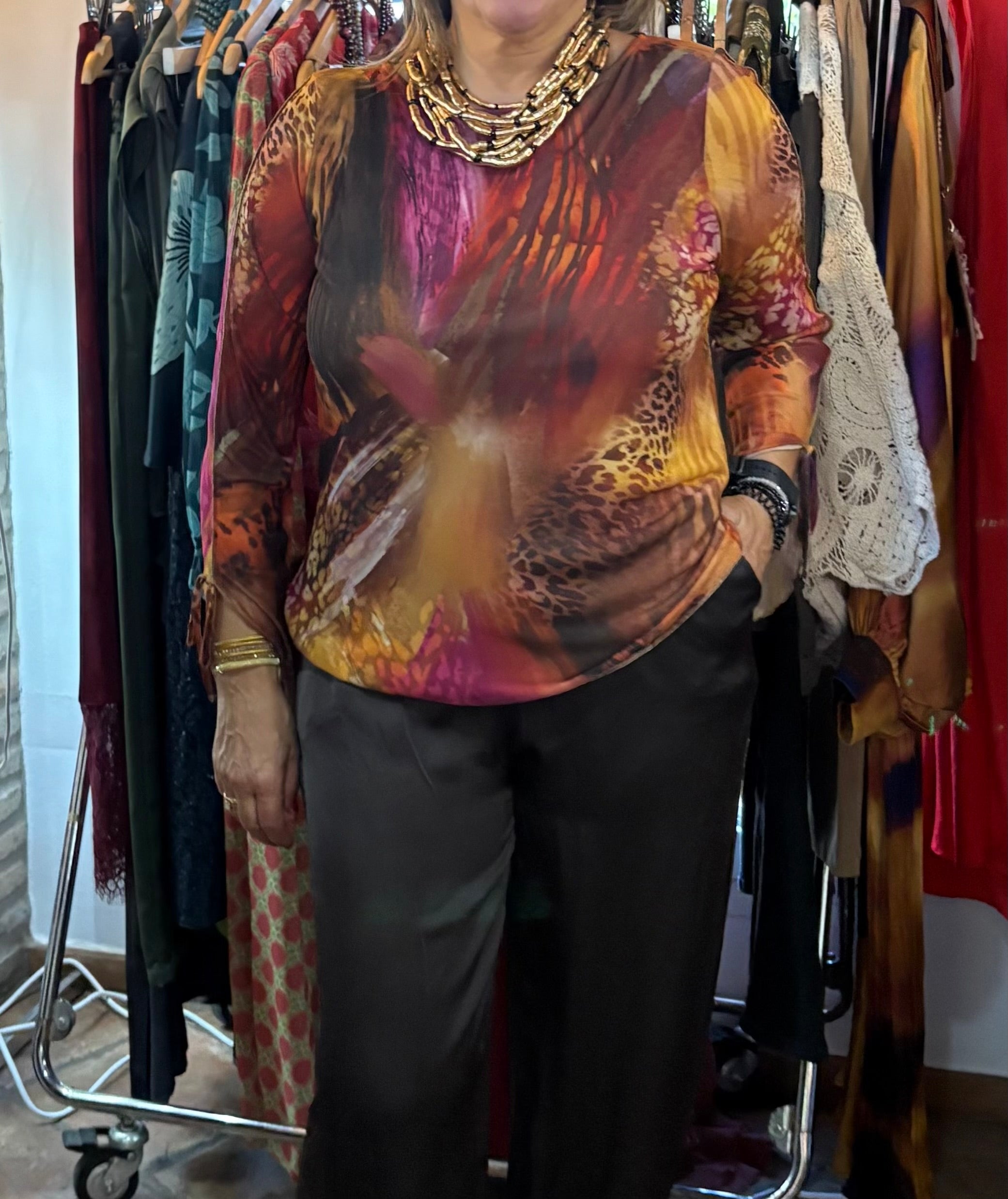 TOP de tul forrado animal multitonos