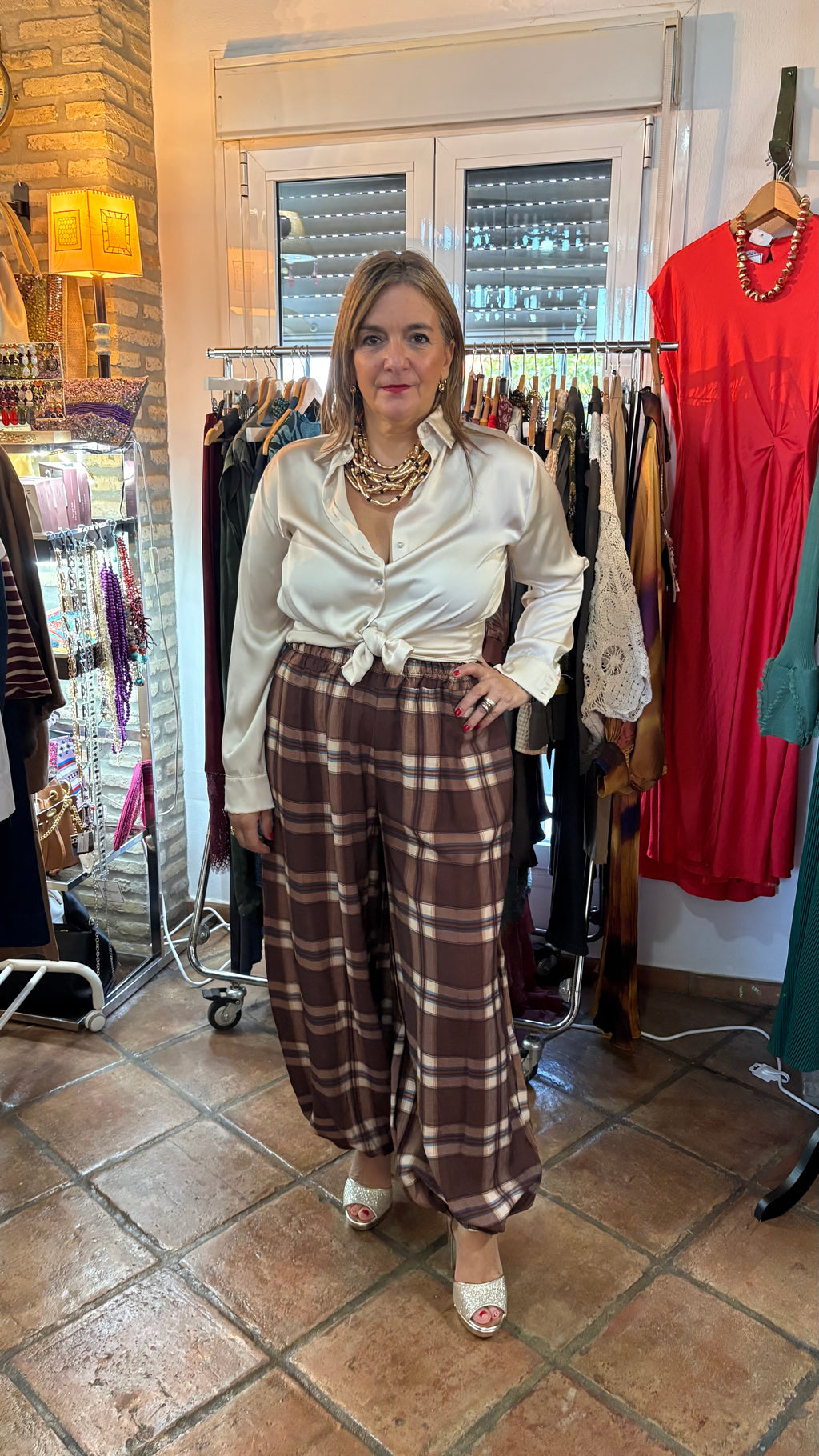 Pantalon globo cuadros  talla unica