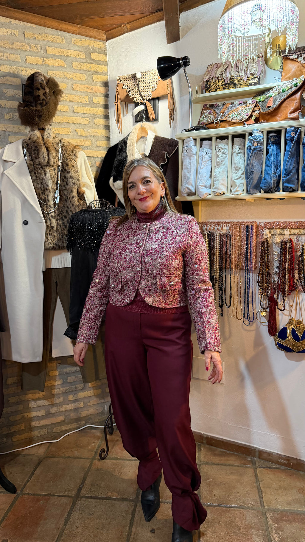 Chaqueta brillos tonos rosados