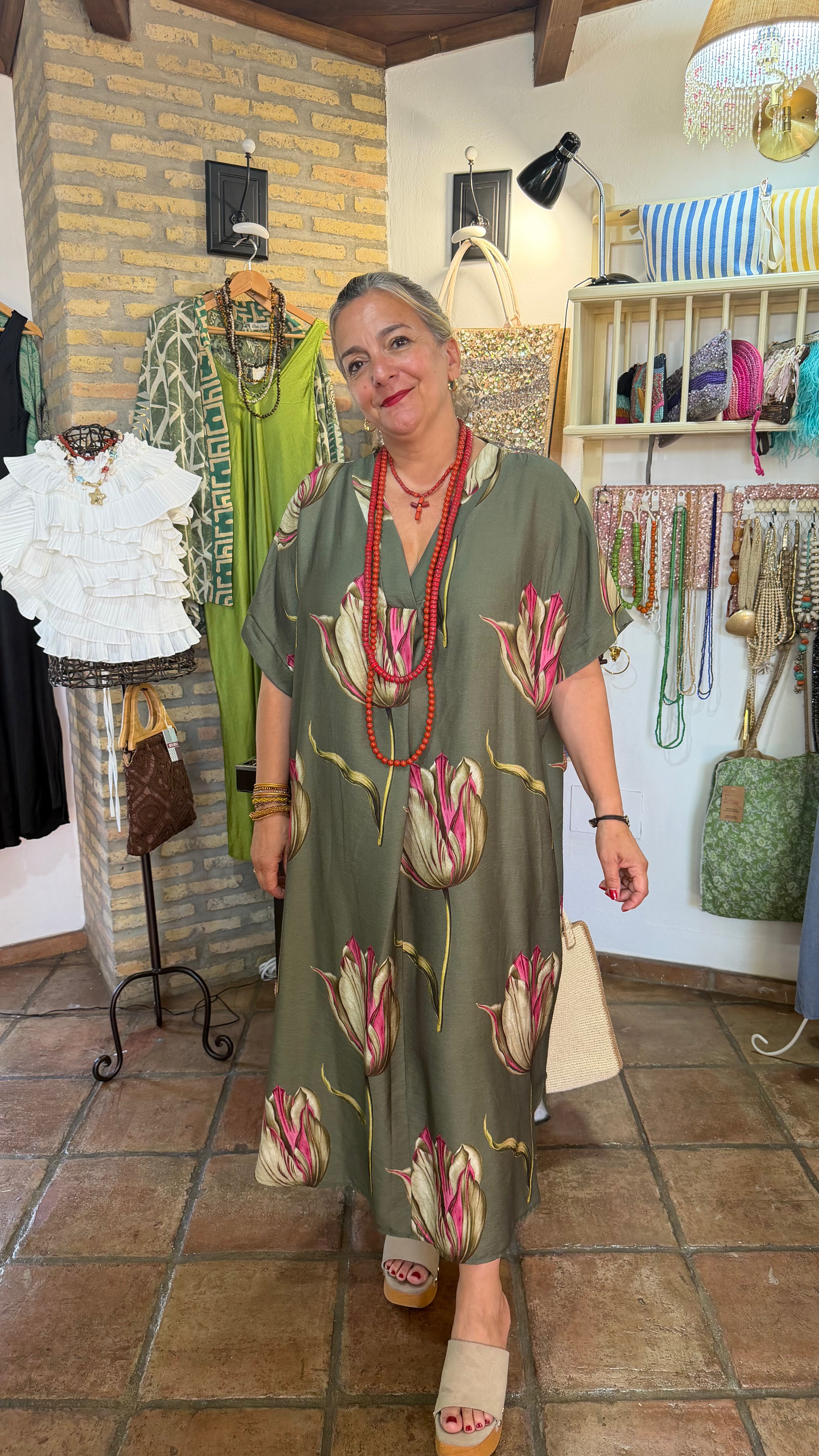 Vestido flores verde