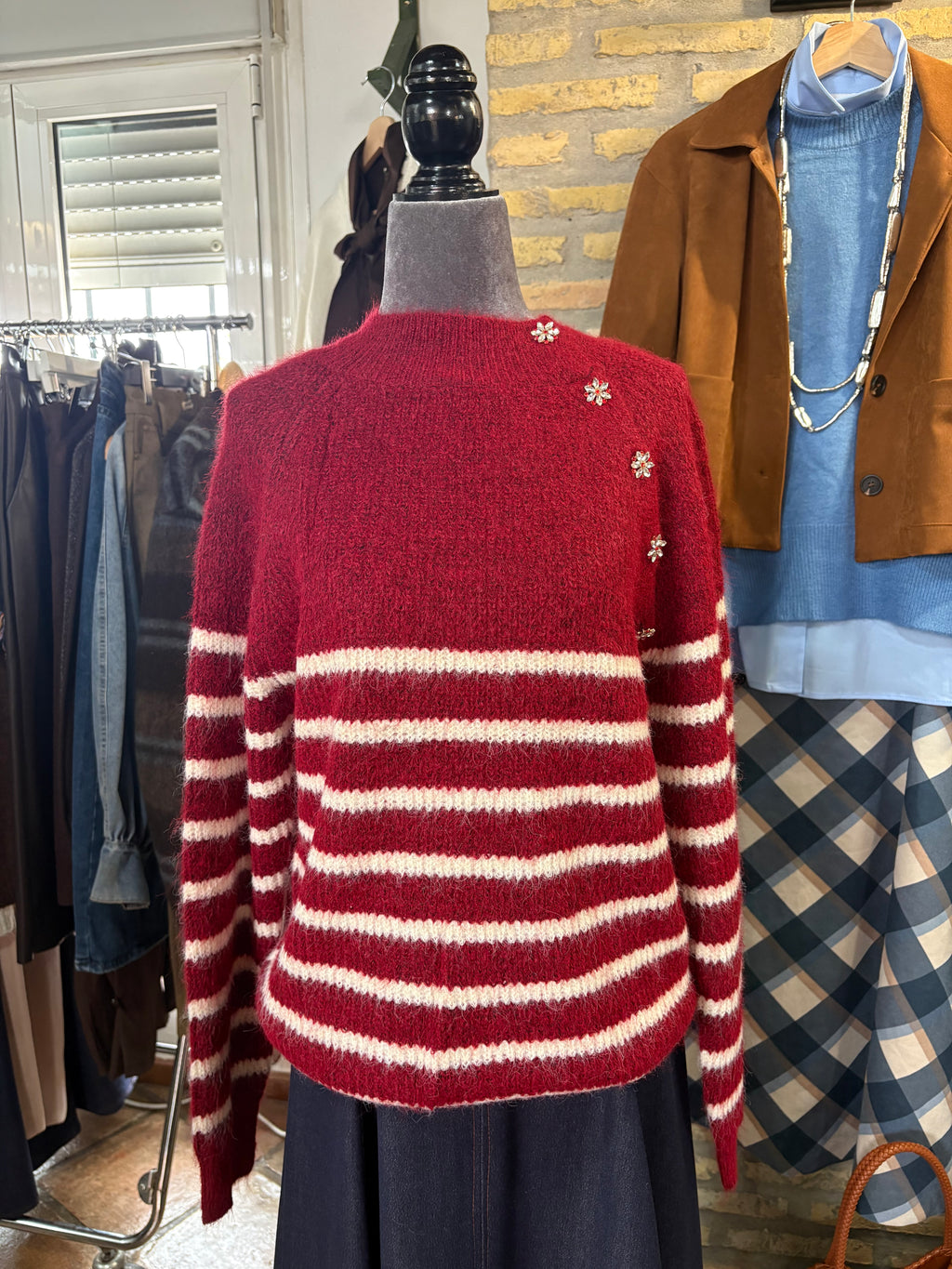 Jersey burdeos rayas joya