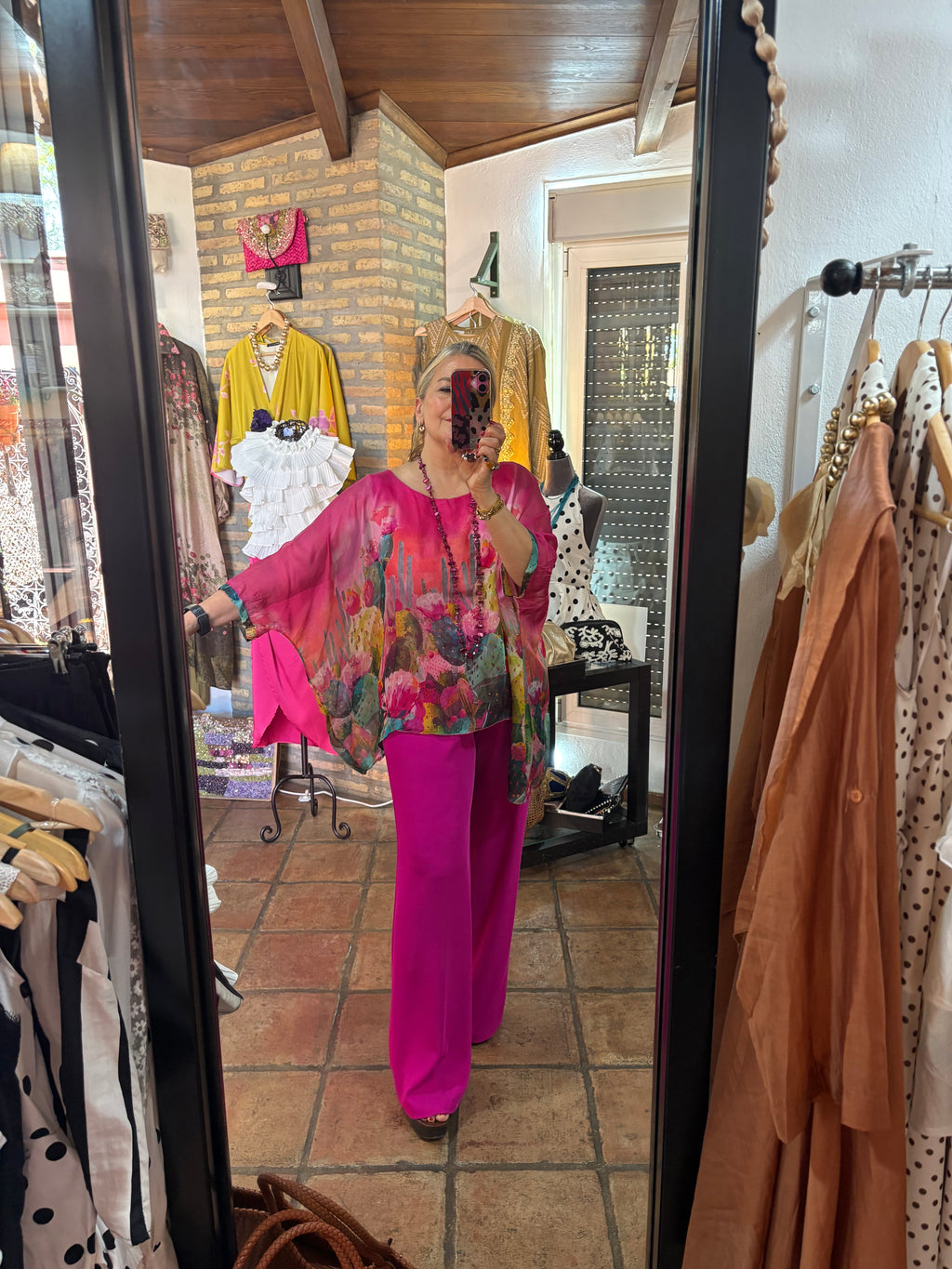 CAMISA SEDA TONOS FUCSIA