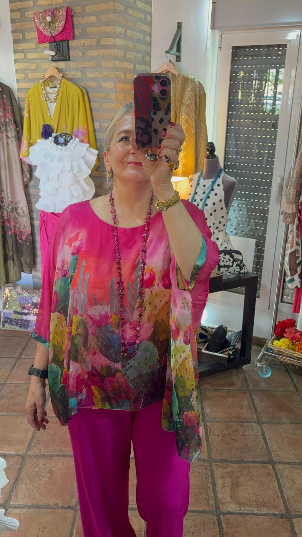 CAMISA SEDA TONOS FUCSIA