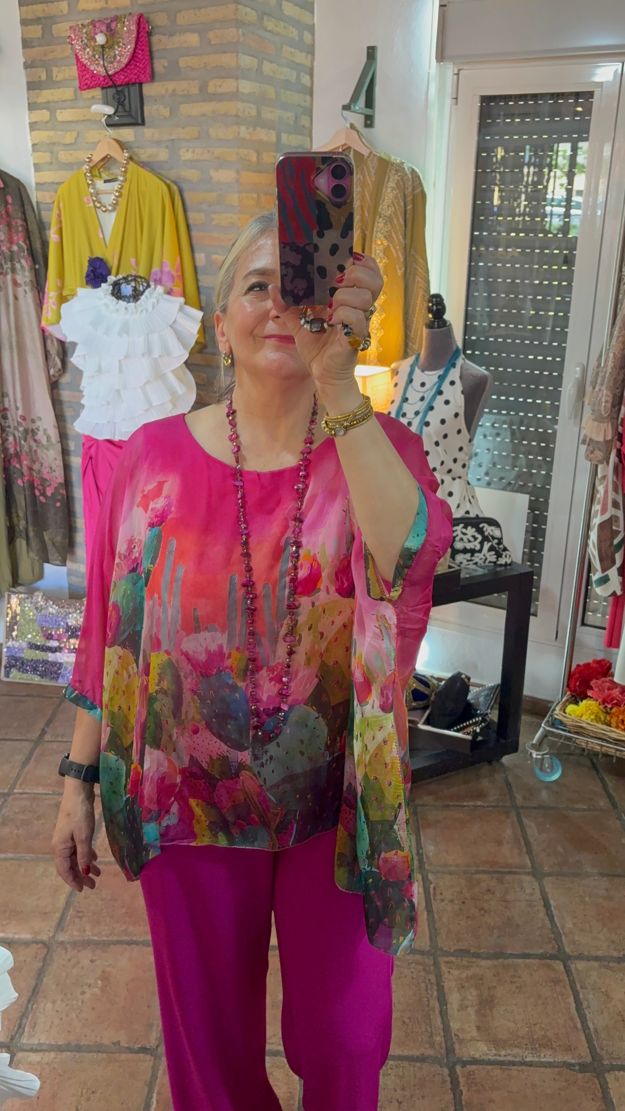 CAMISA SEDA TONOS FUCSIA
