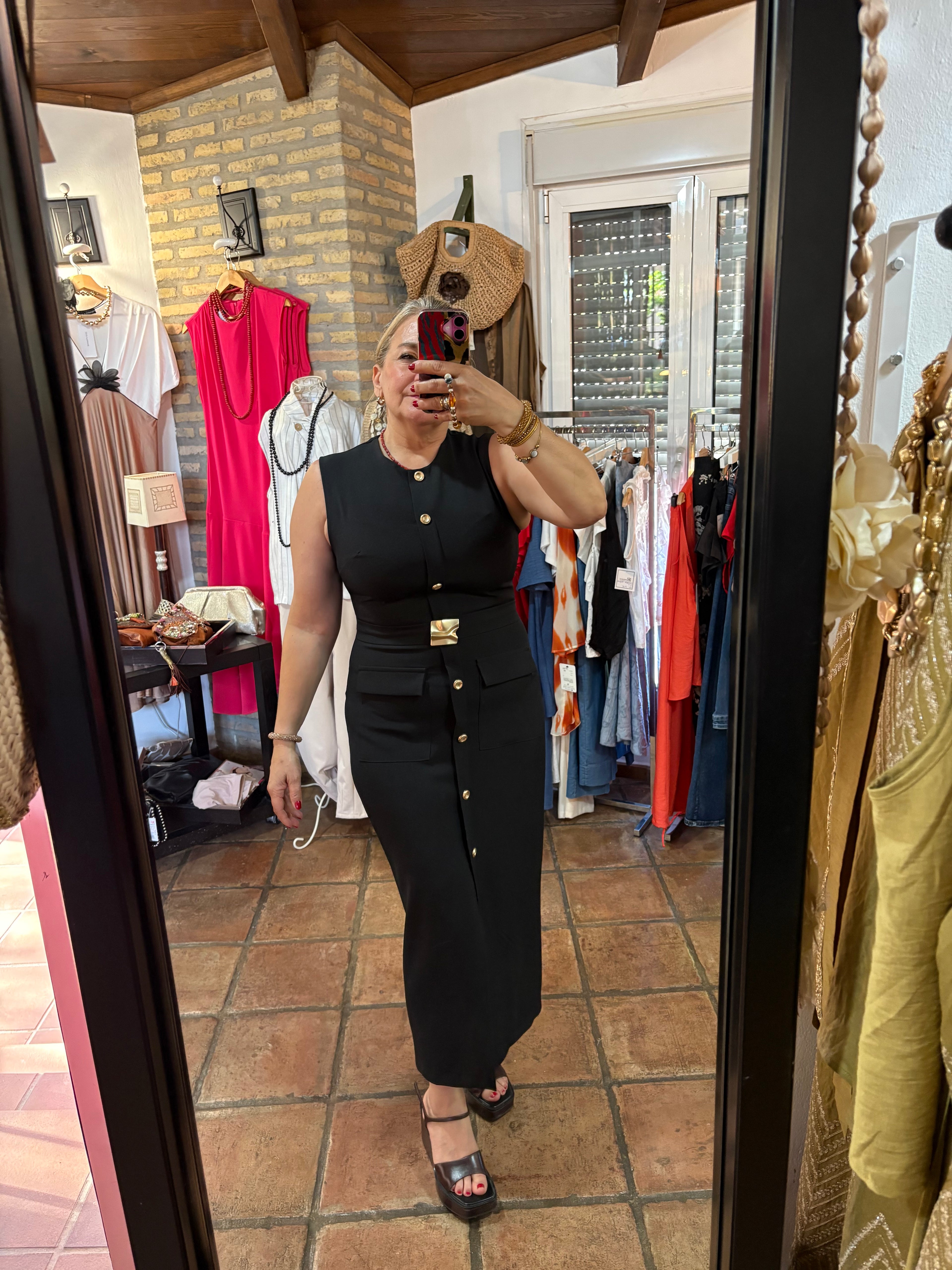 VESTIDO CINTURON BORONES DORADOS