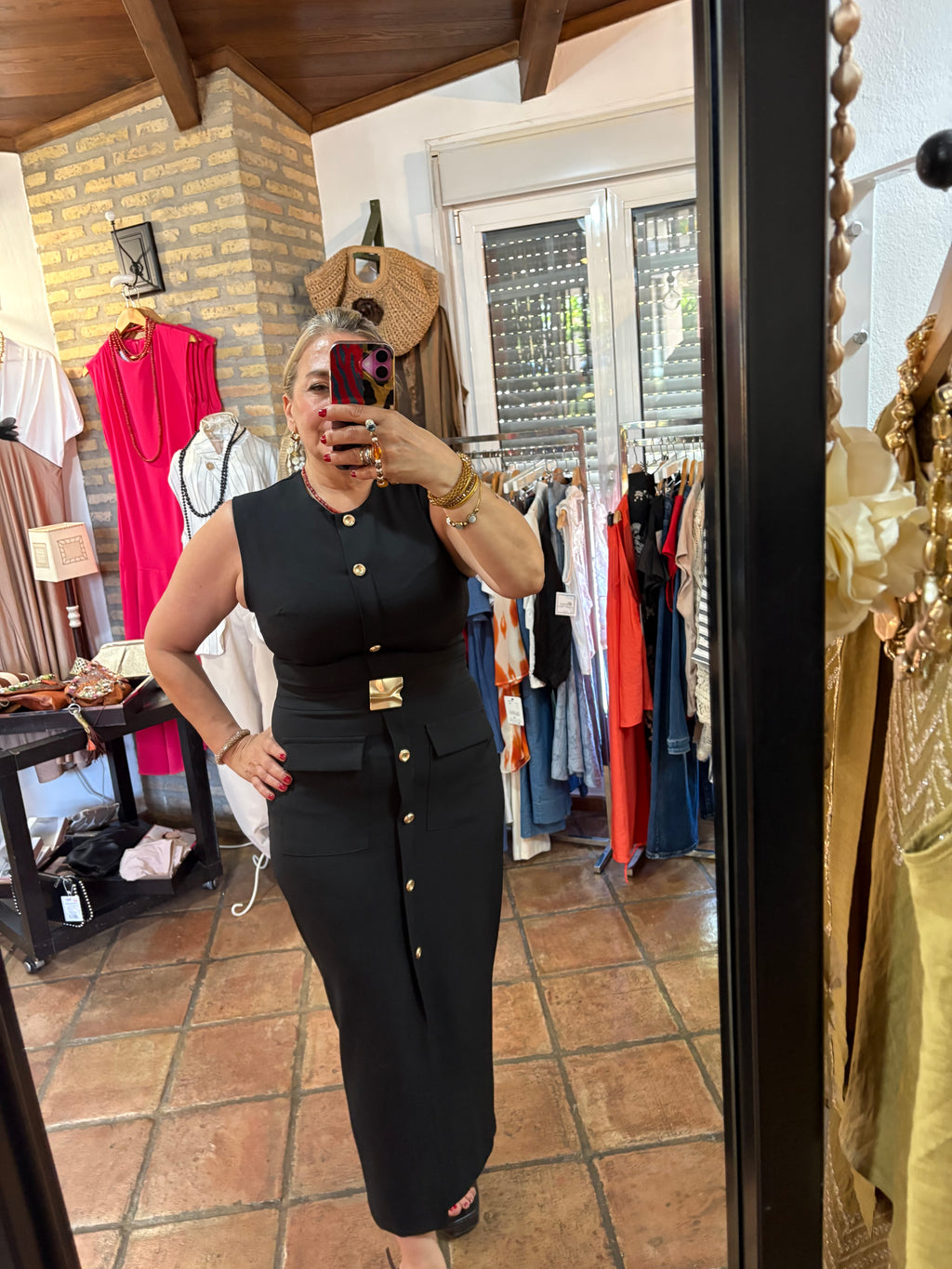 VESTIDO CINTURON BORONES DORADOS