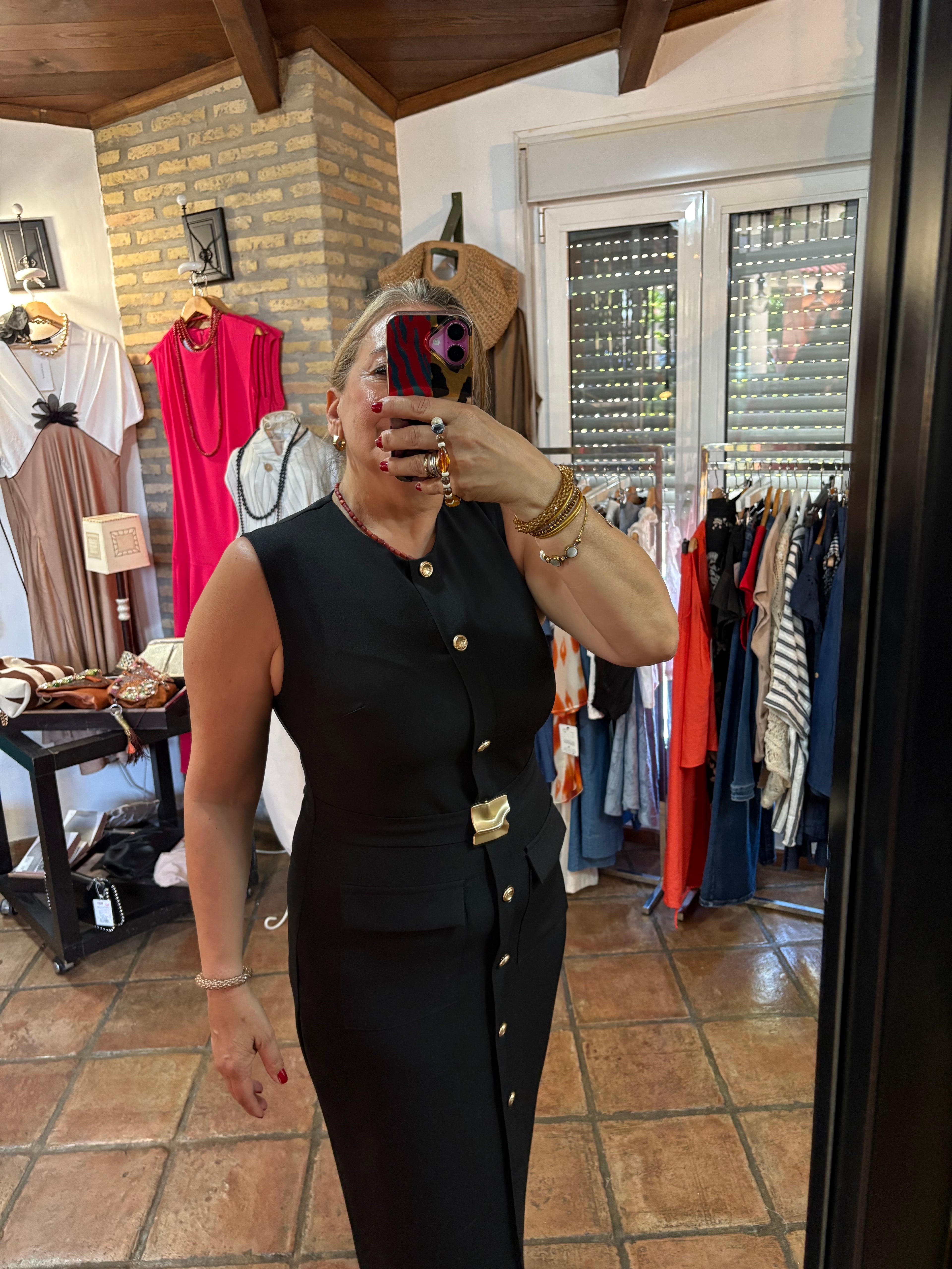VESTIDO CINTURON BORONES DORADOS