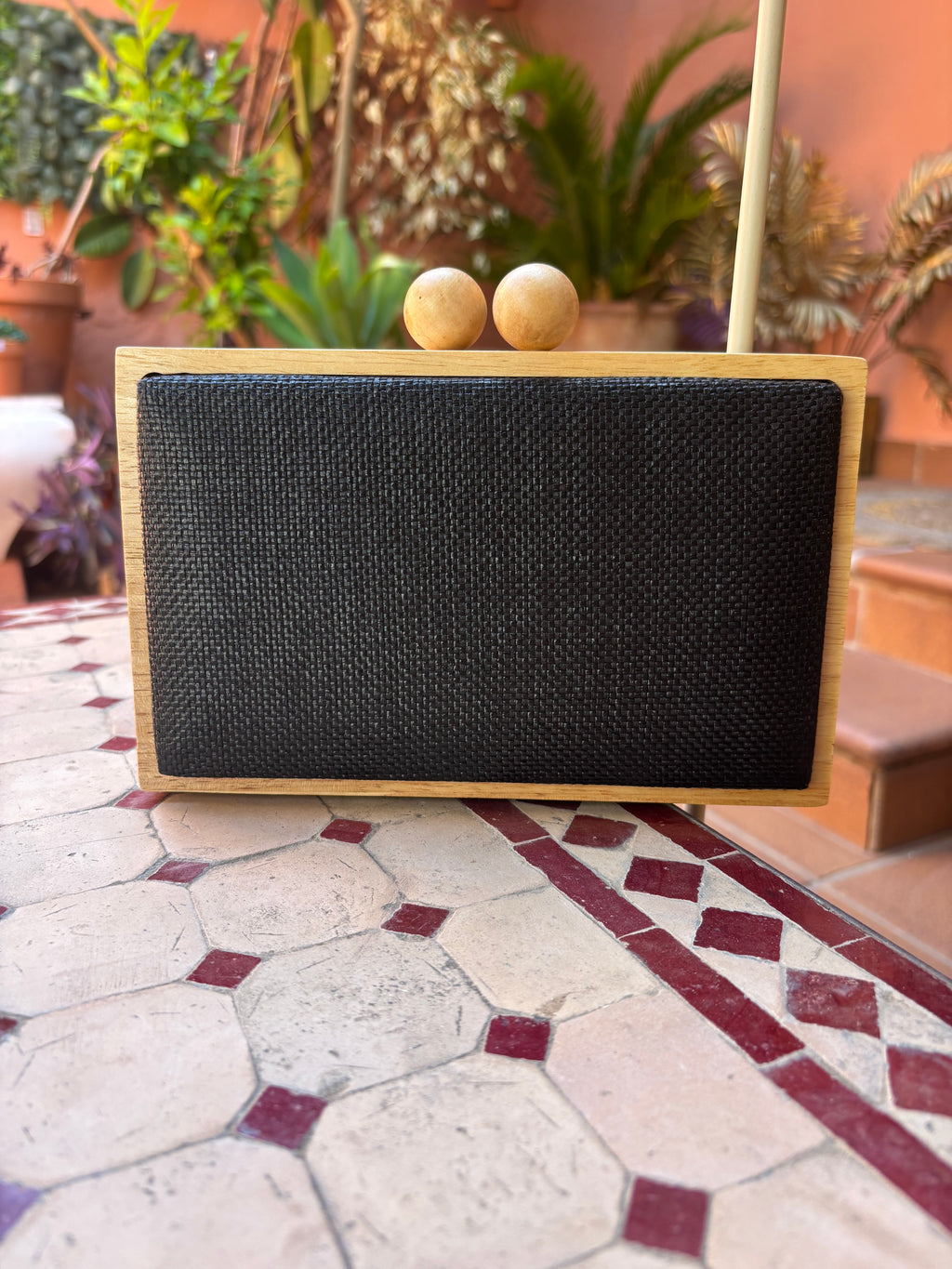 Cartera rafia madera