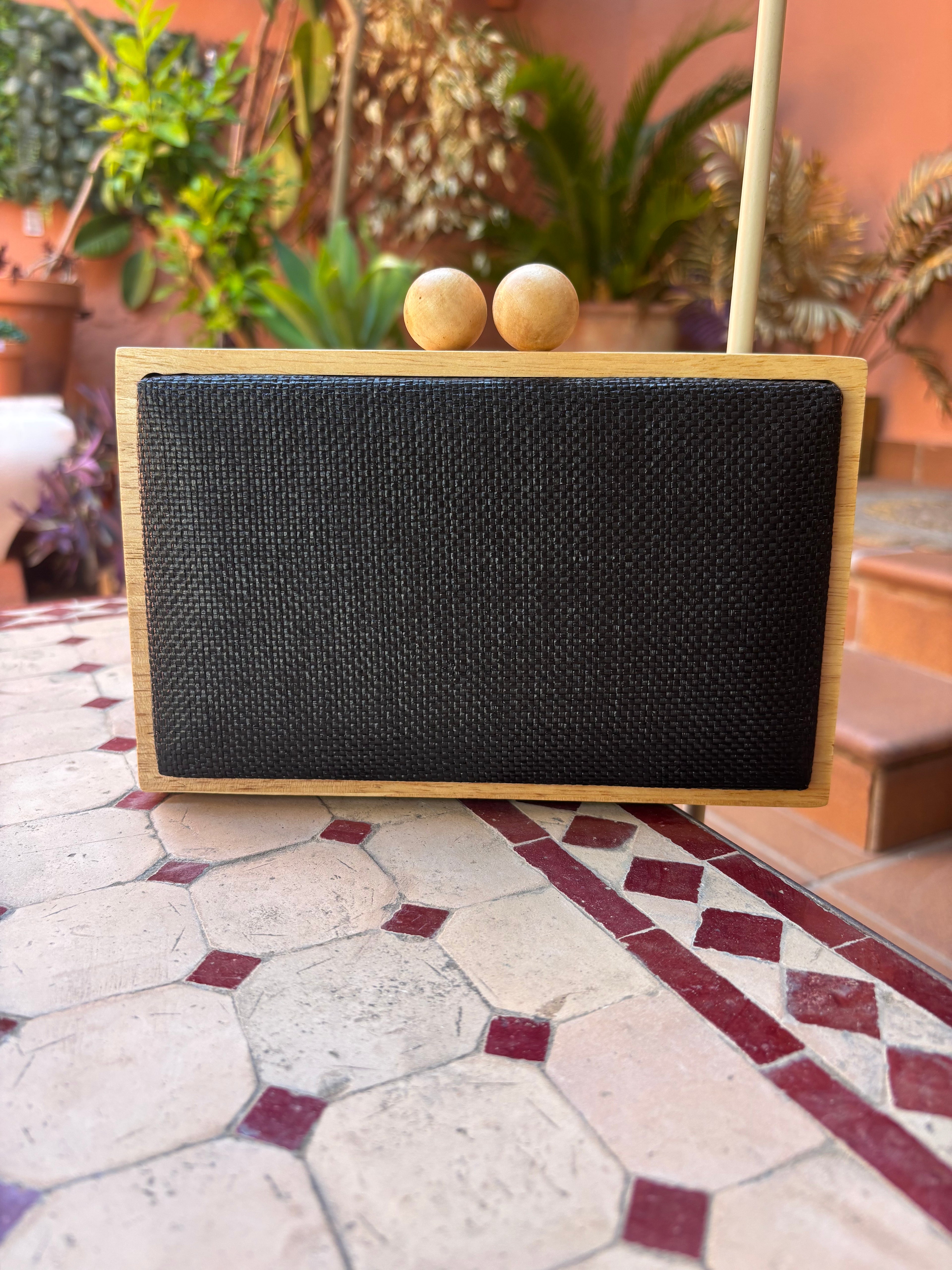 Cartera rafia madera