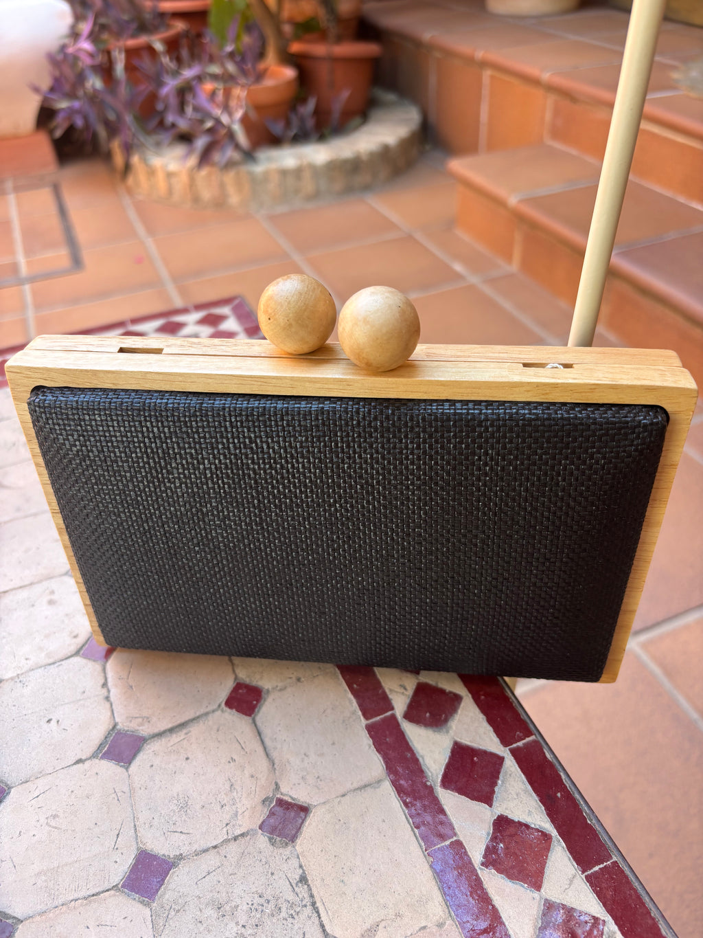 Cartera rafia madera