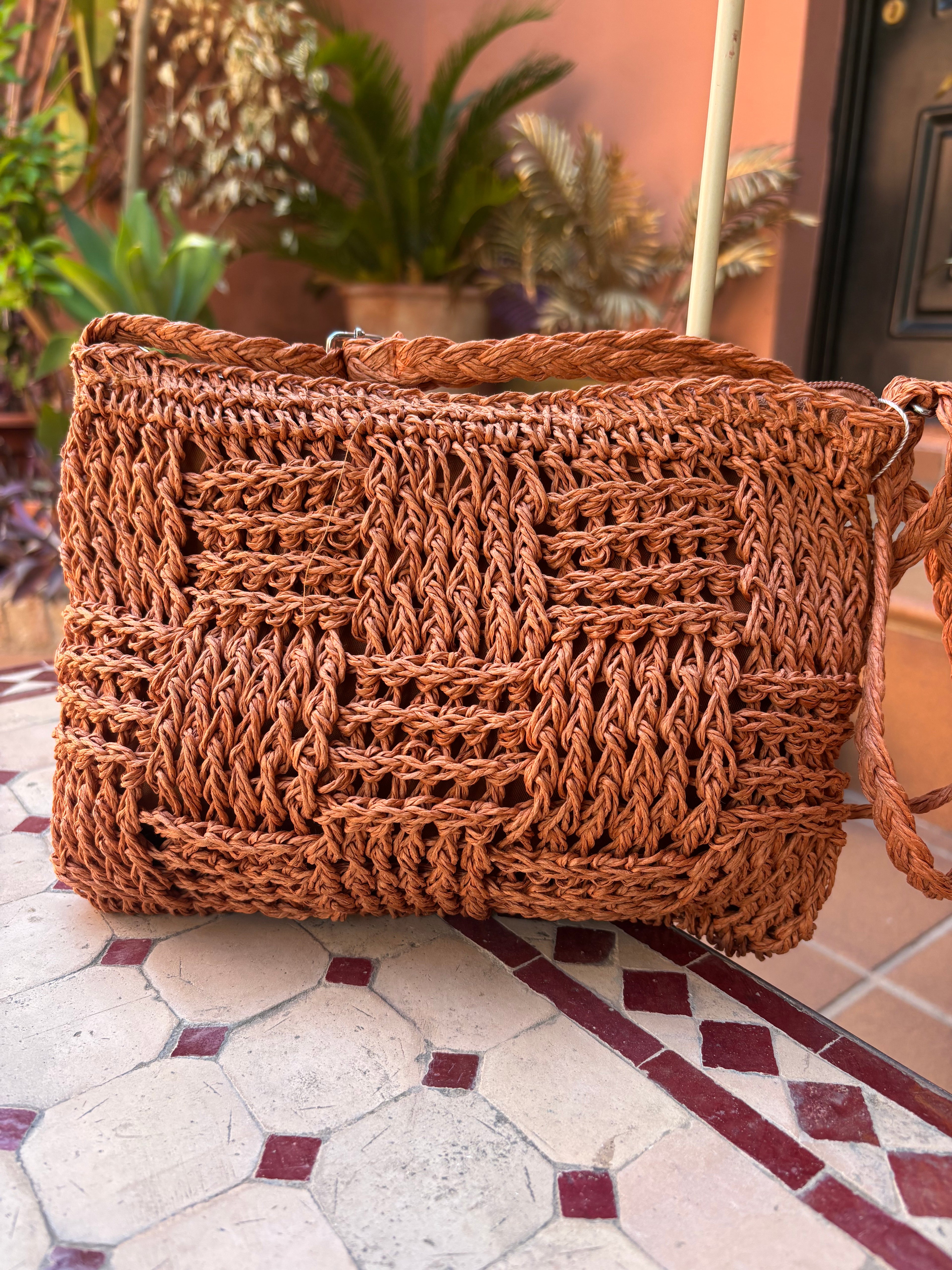 Bolso rafia cuadros