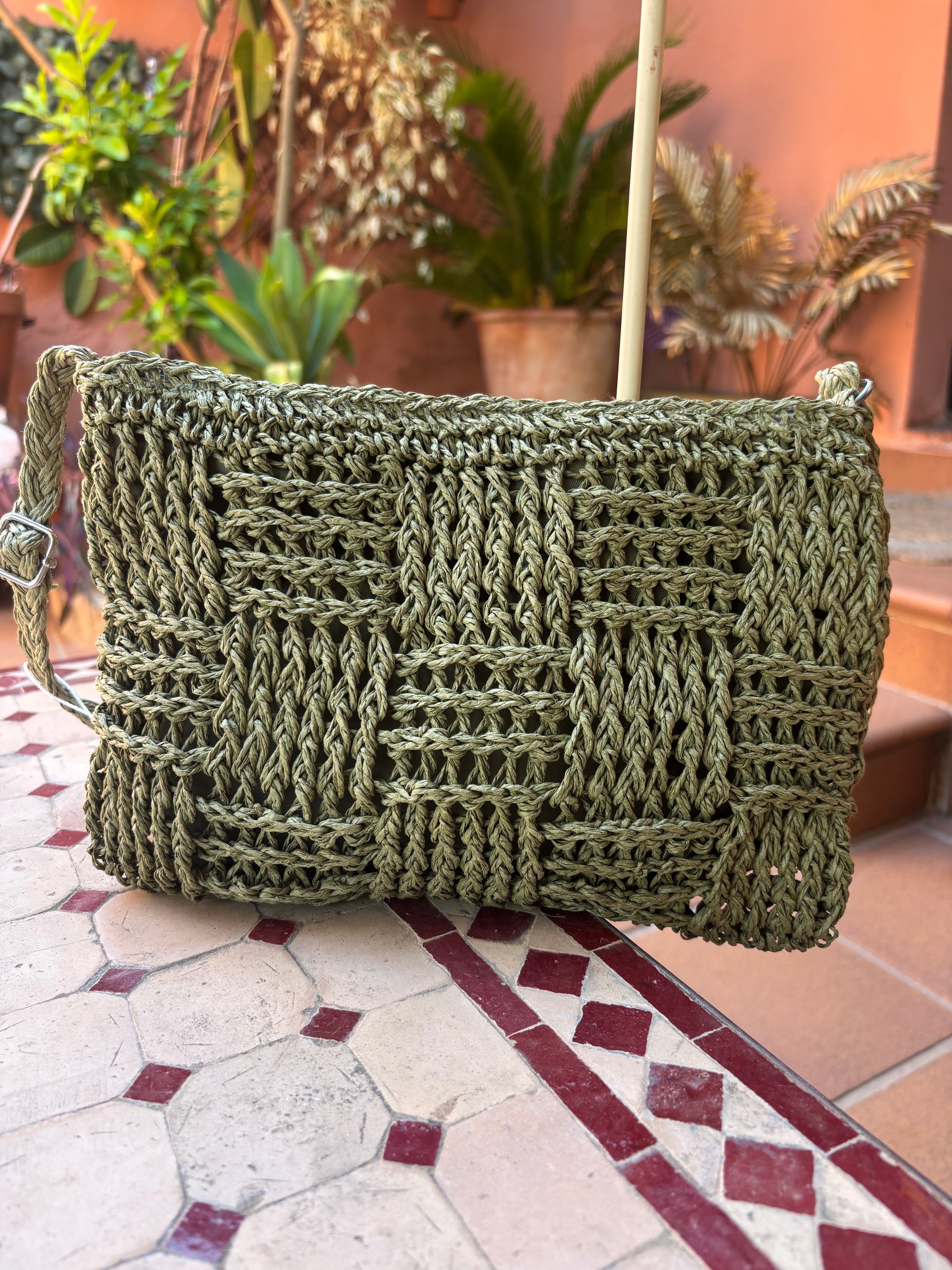Bolso rafia cuadros
