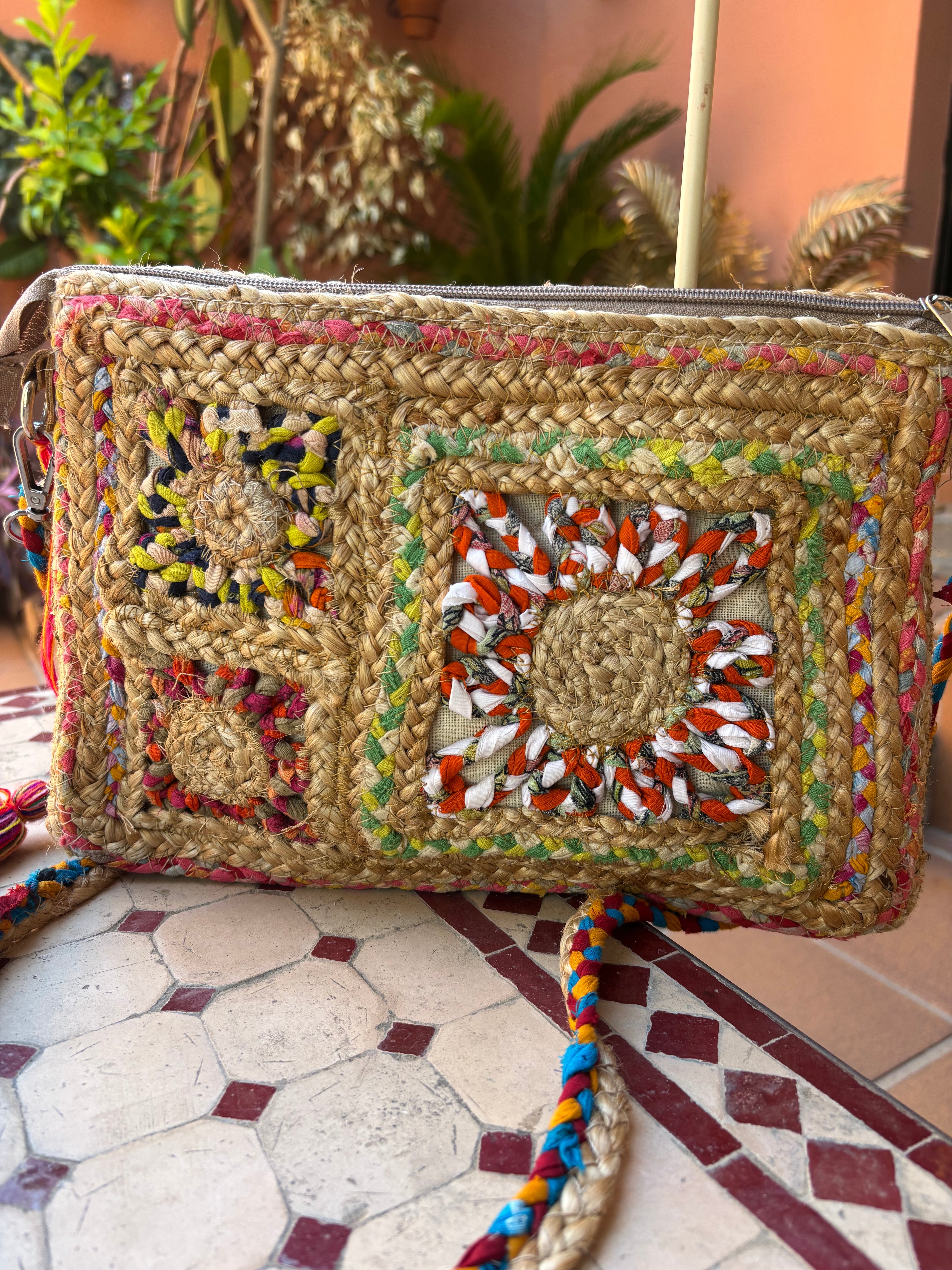 Bolso rafia colores trenzadas
