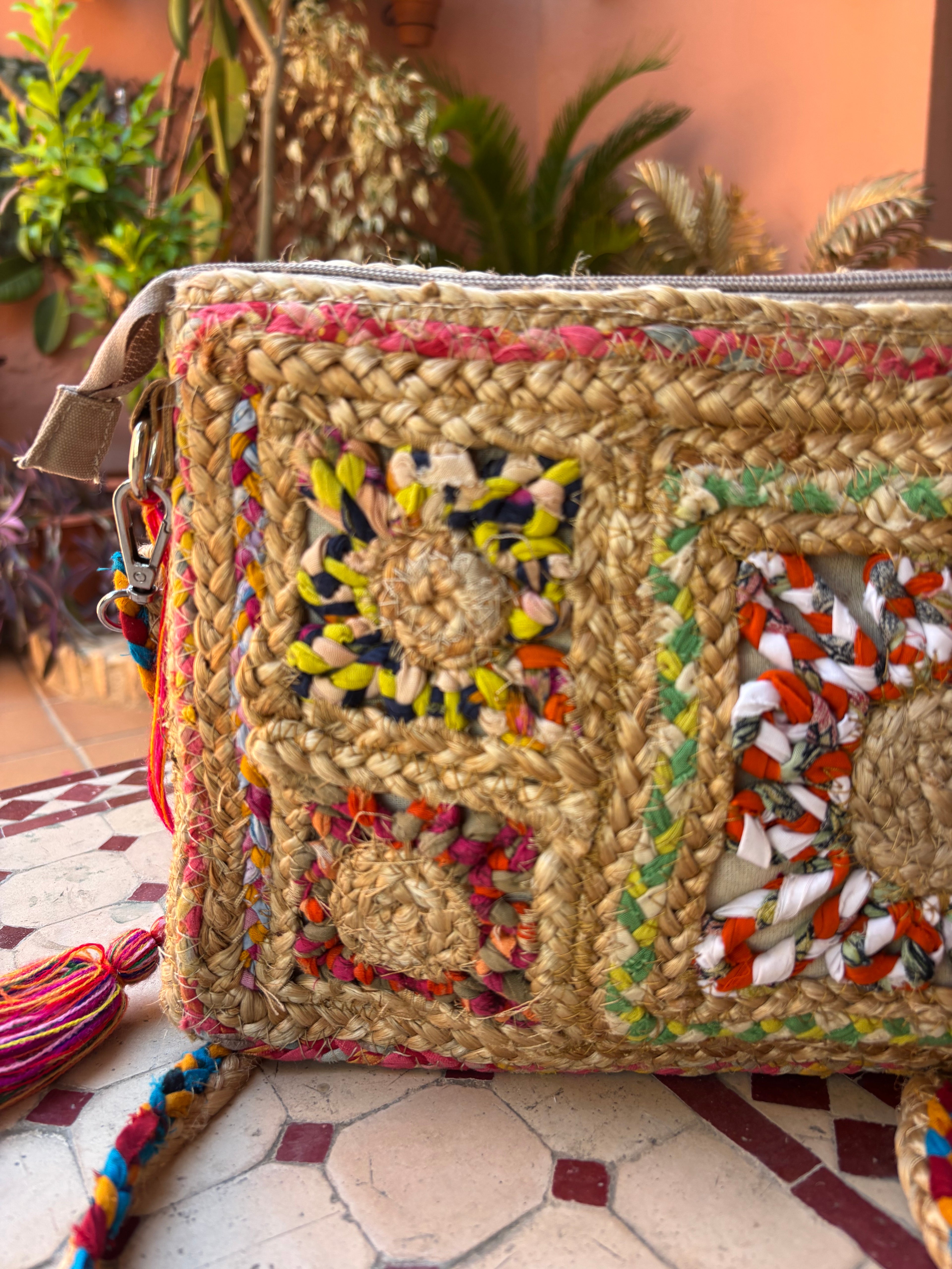 Bolso rafia colores trenzadas