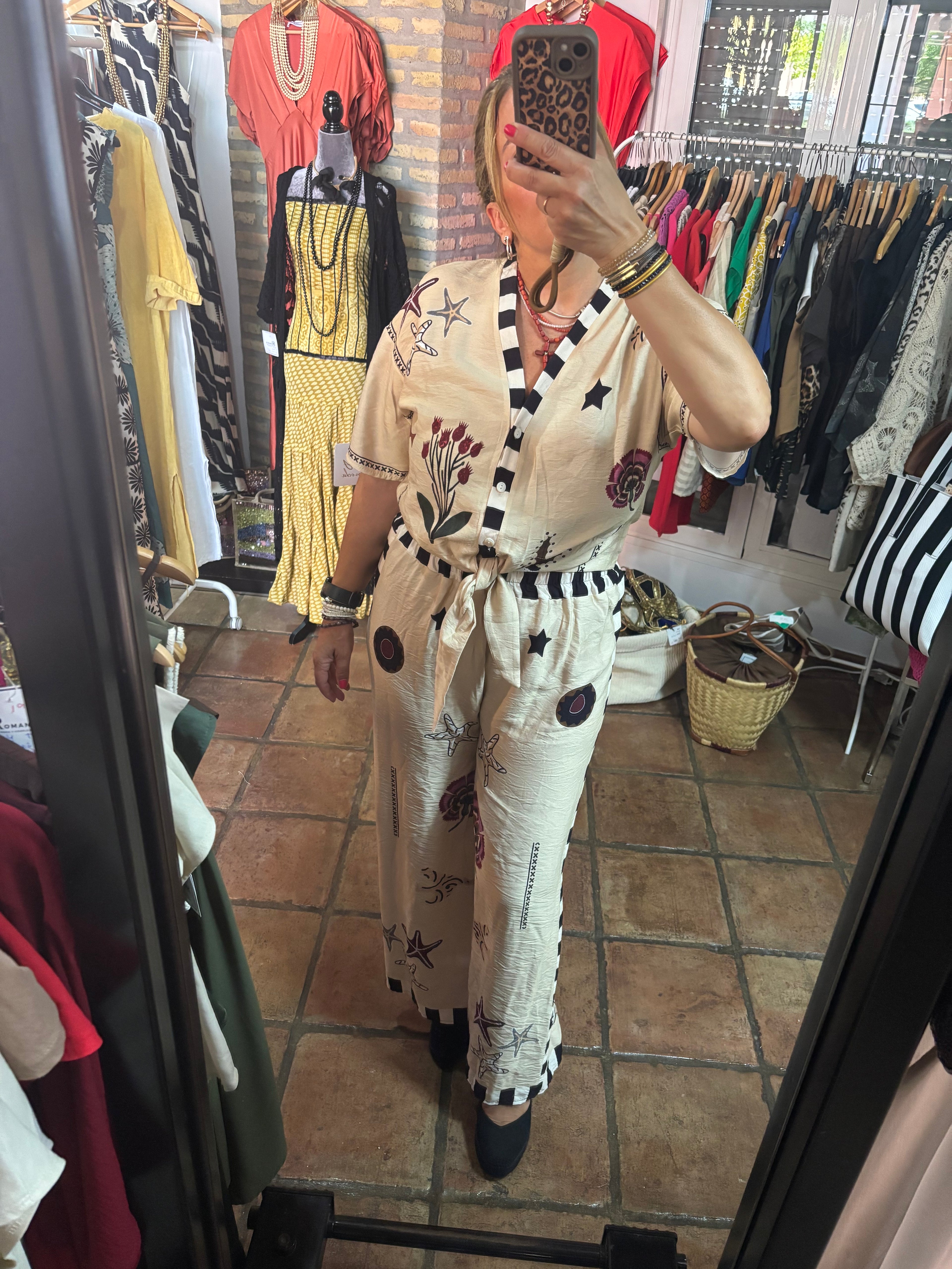 Conjunto nudo flores y rayas