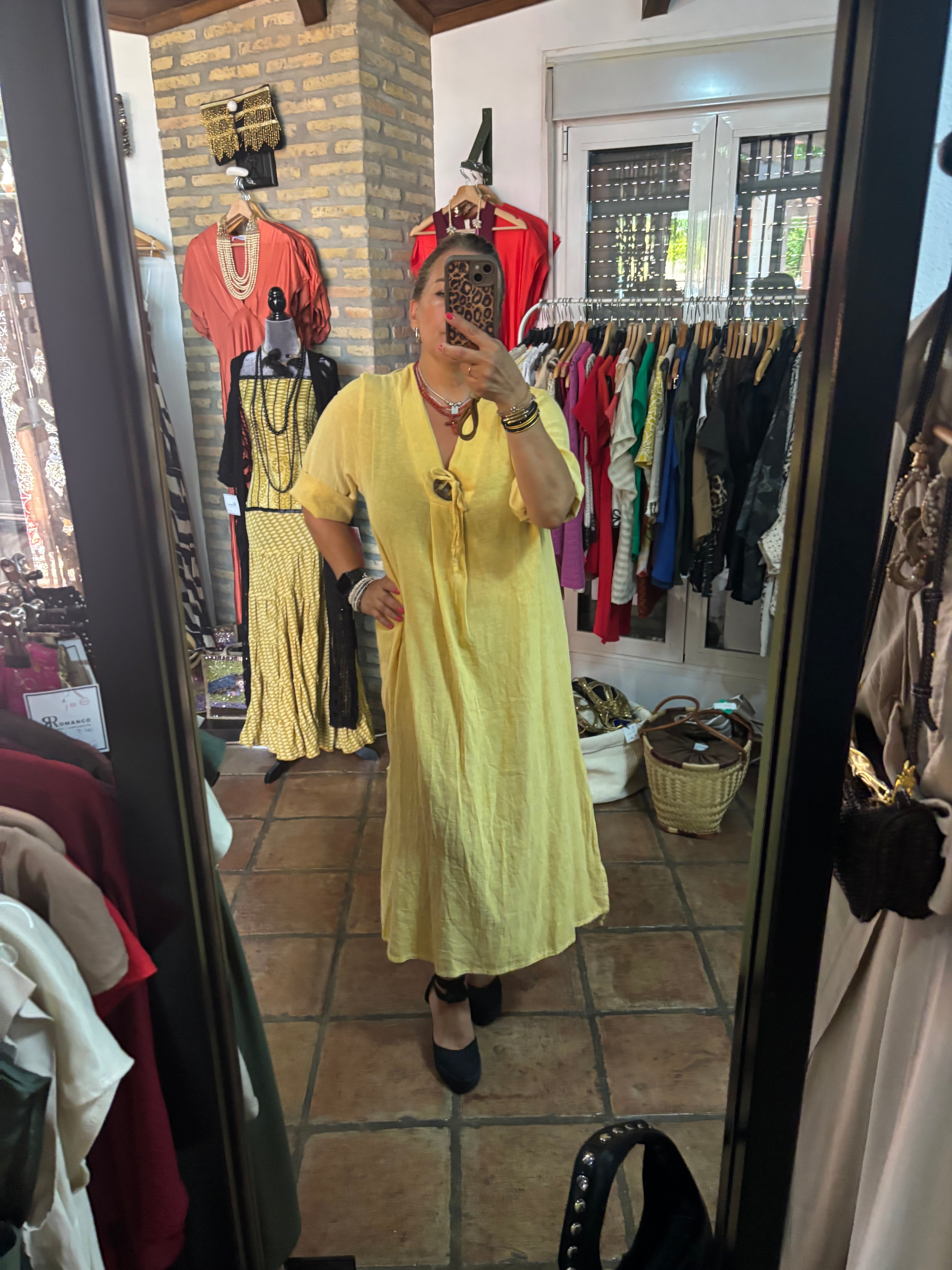 Vestido lino boton