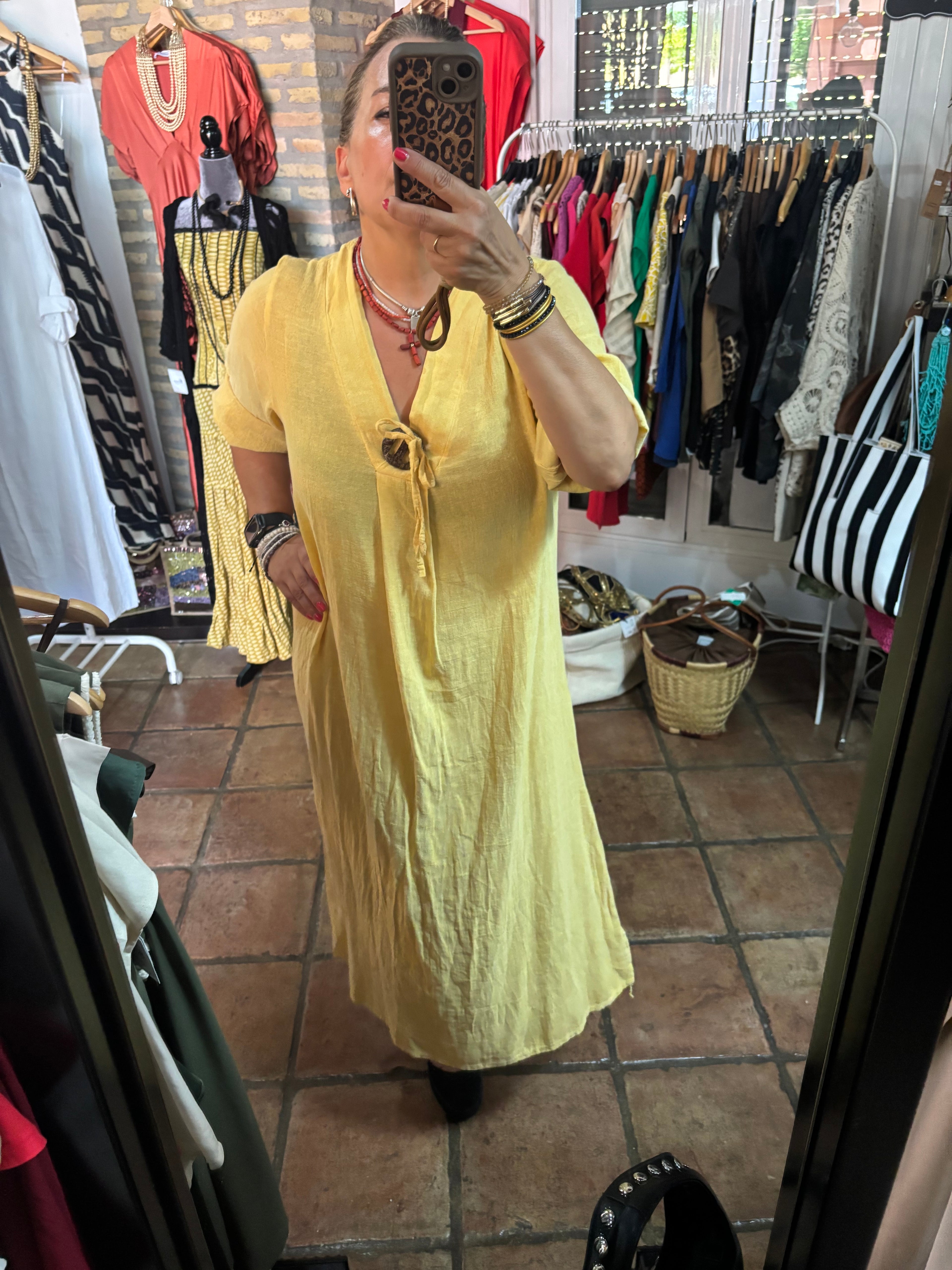 Vestido lino boton