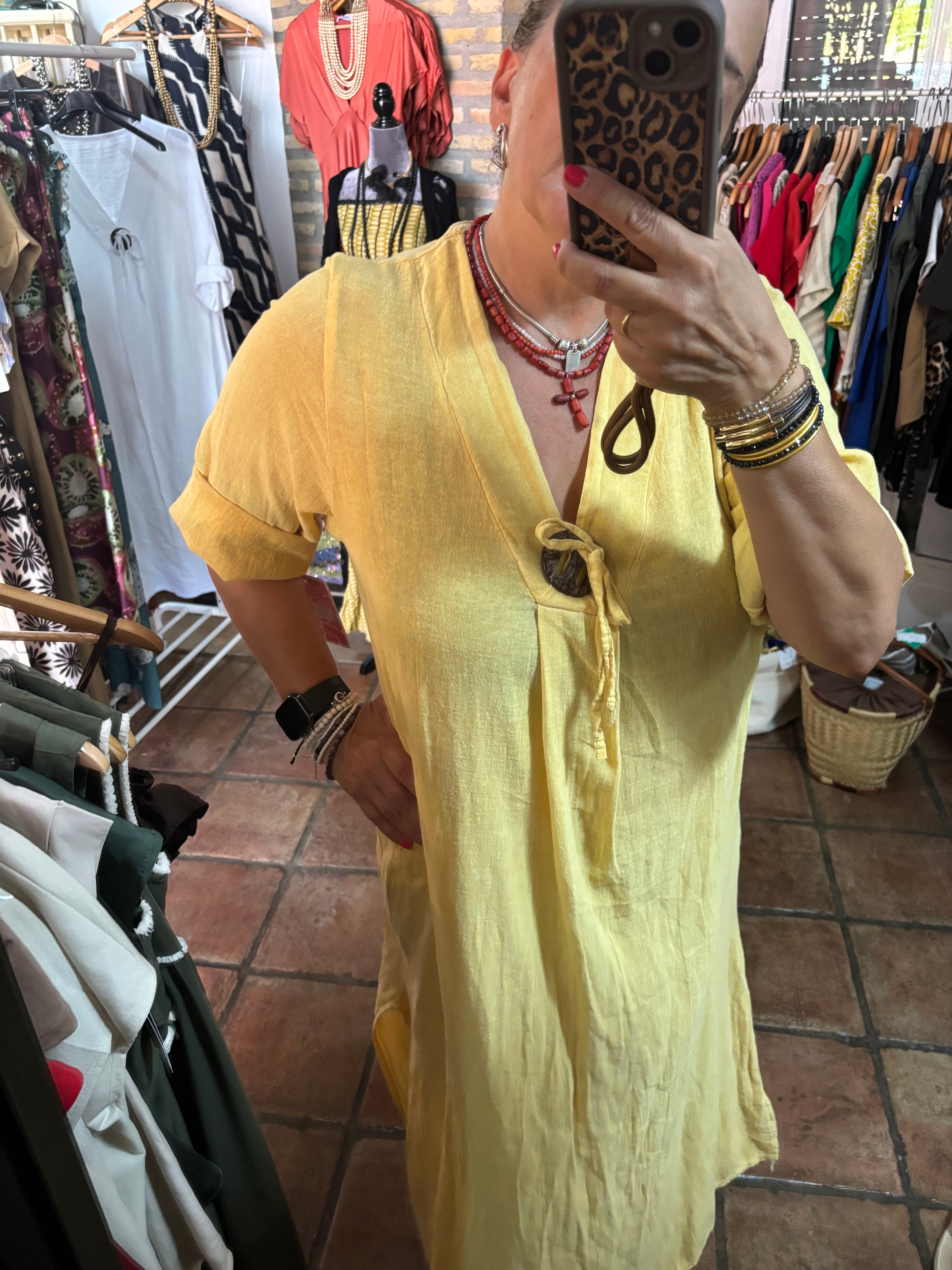 Vestido lino boton