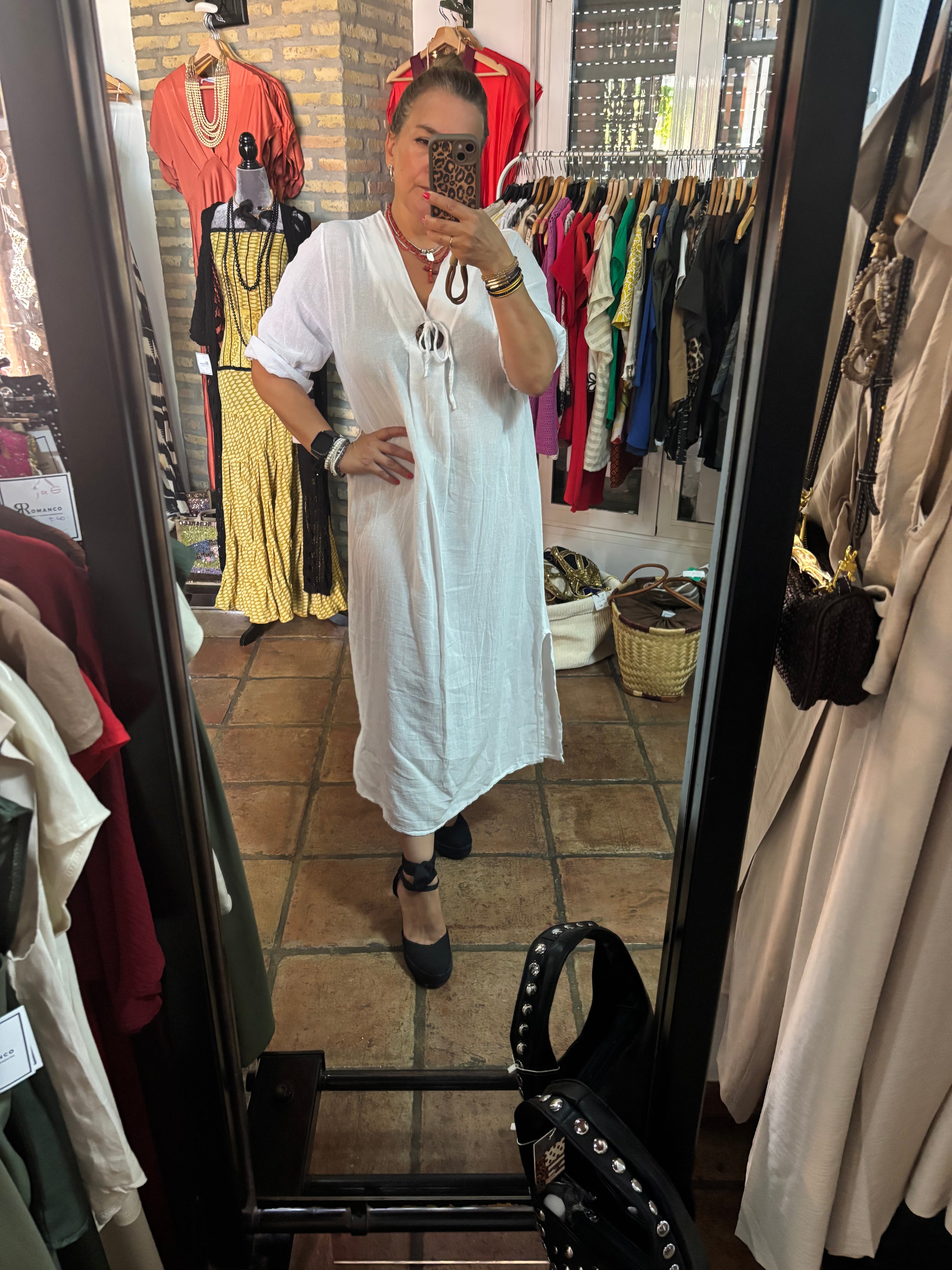 Vestido lino boton
