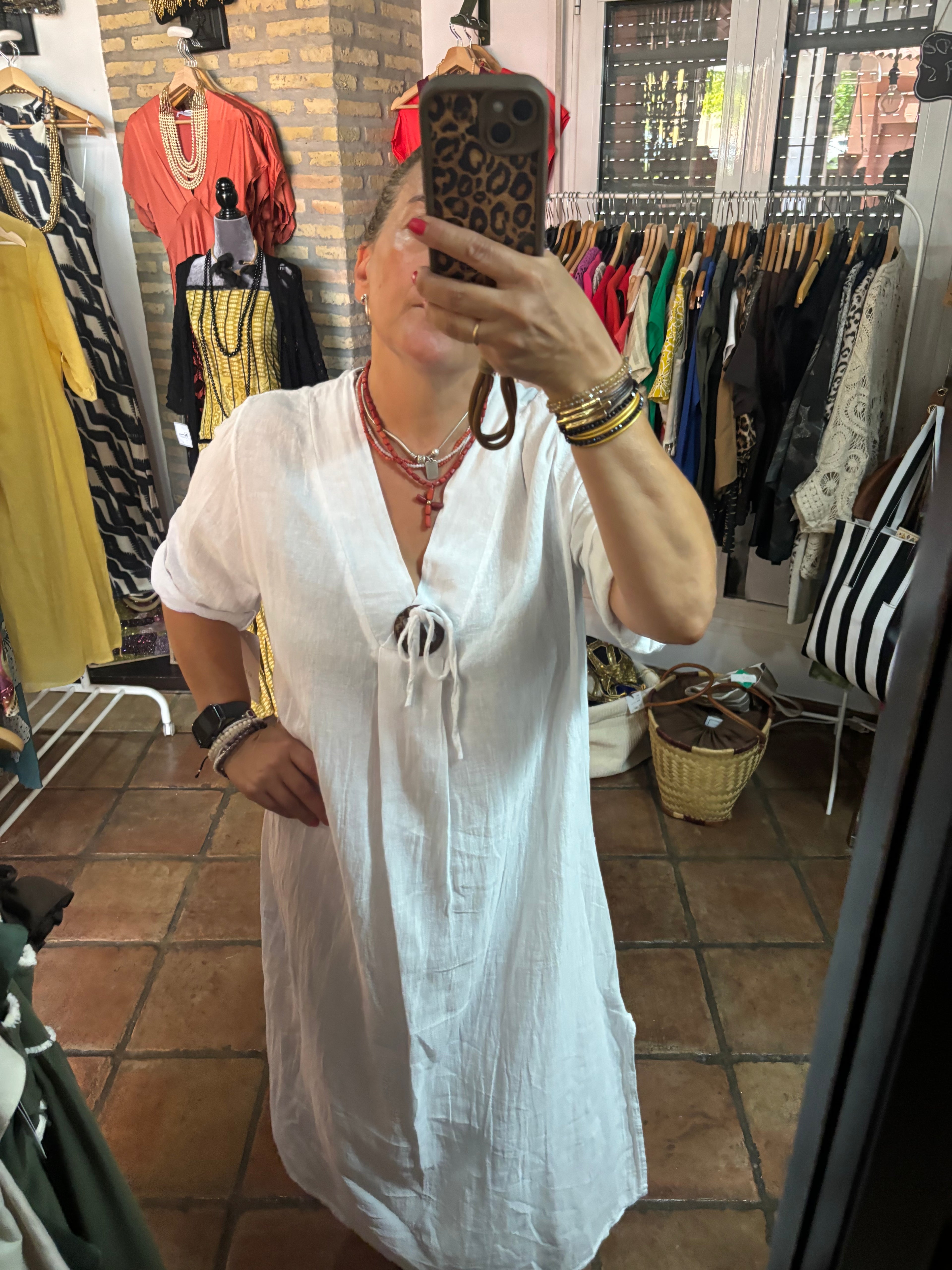 Vestido lino boton