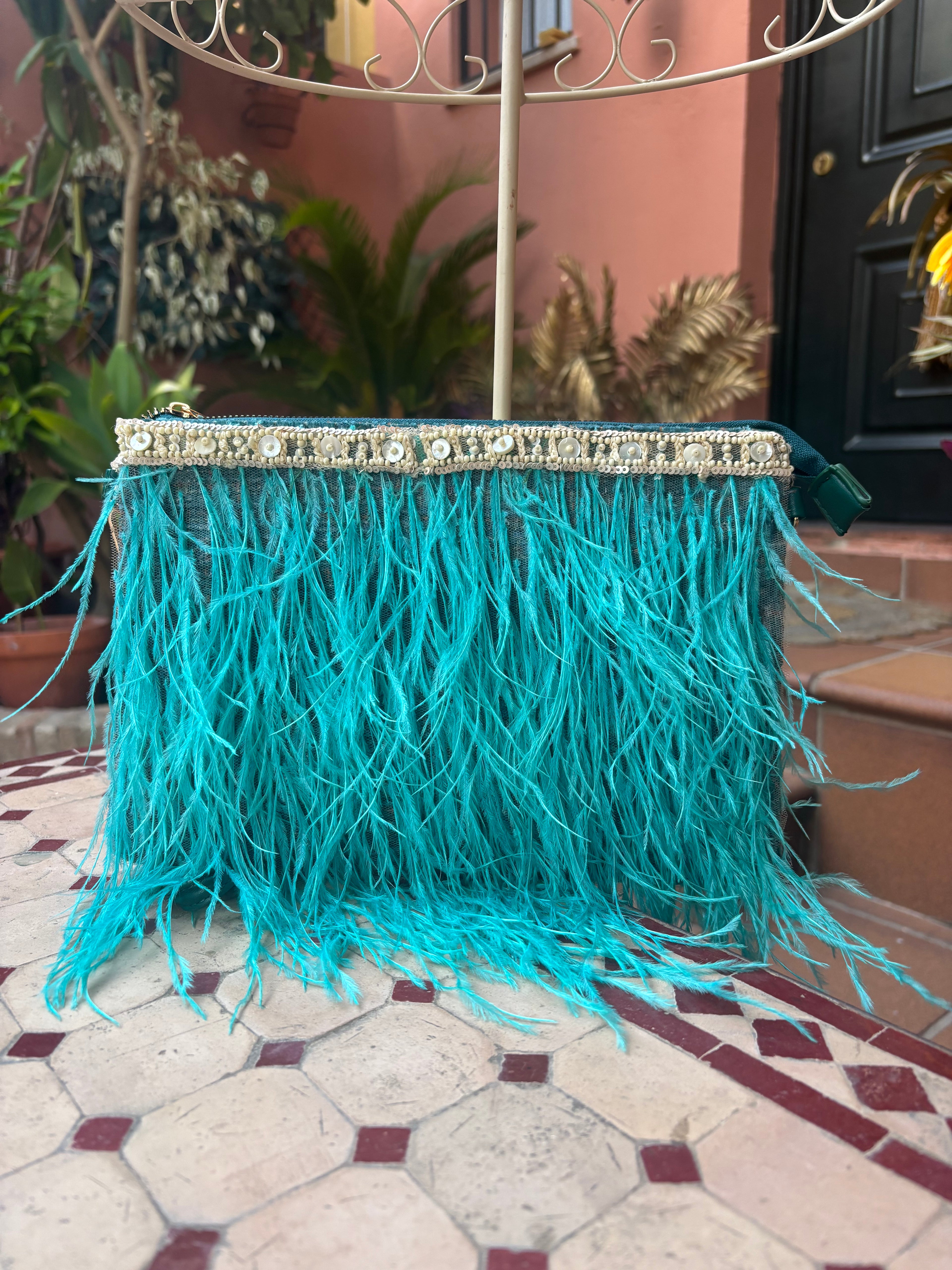 BOLSO PLUMA TURQUESA