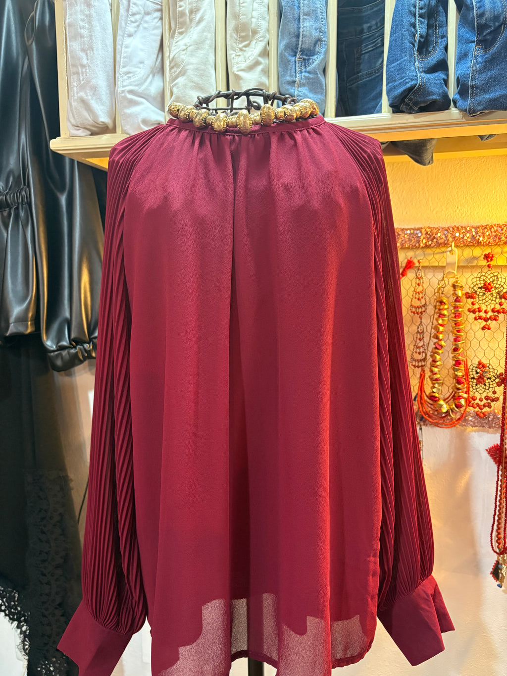 CAMISA GASA BURDEOS PLISADS