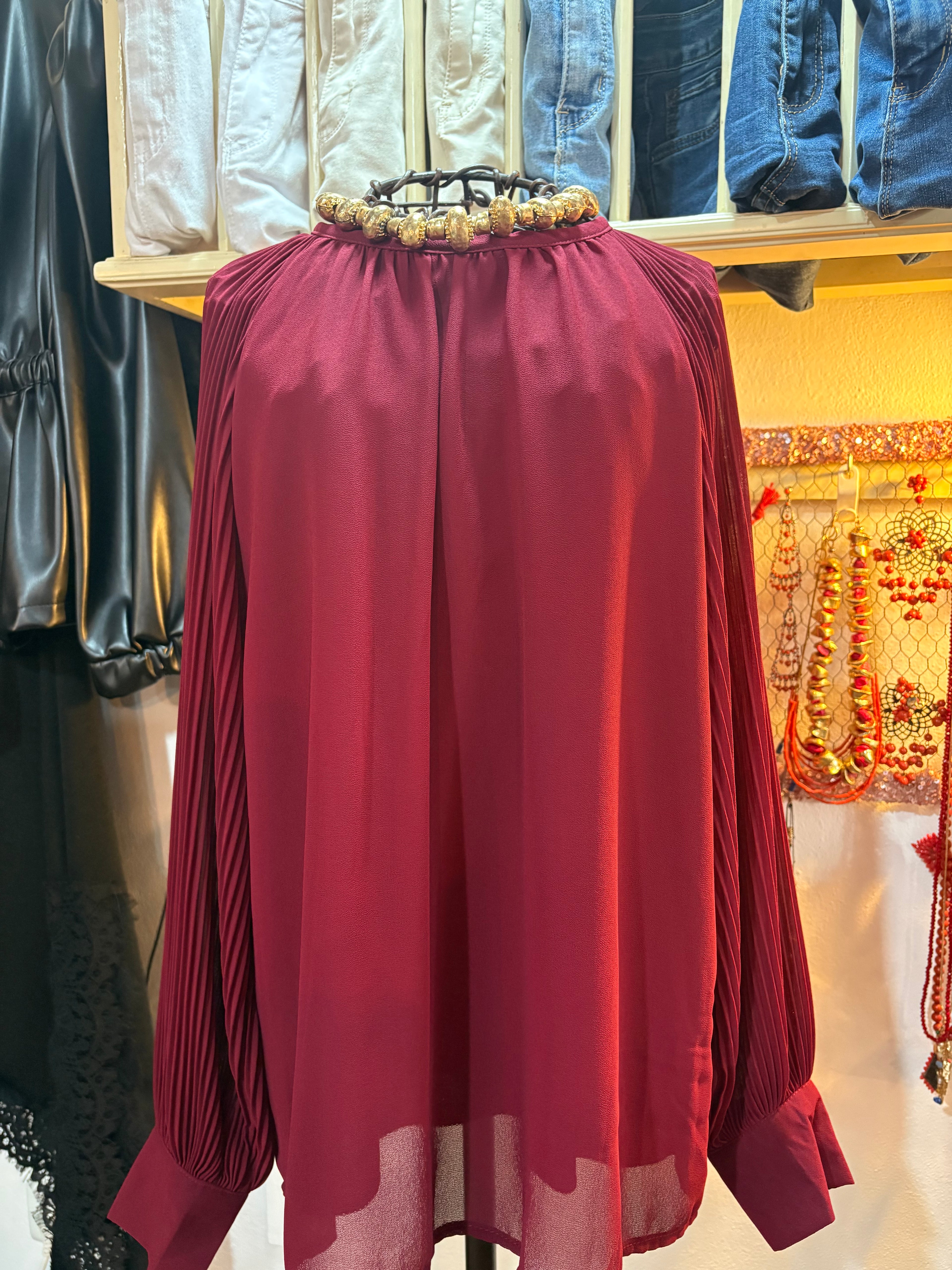 CAMISA GASA BURDEOS PLISADS