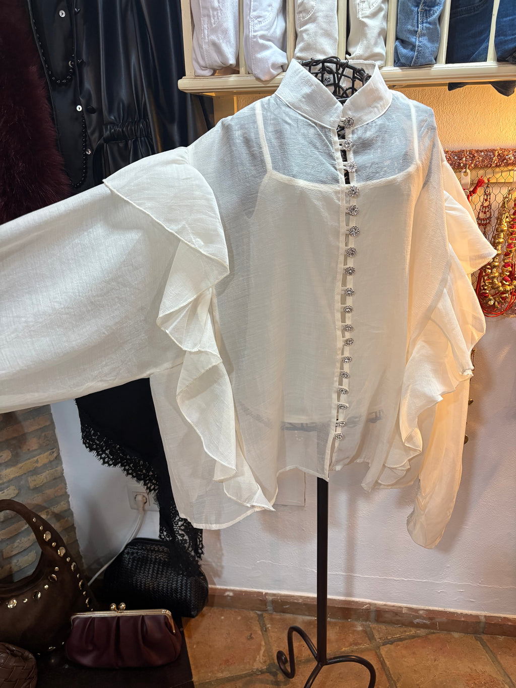 CAMISA ORGANZA BOTON JOYA