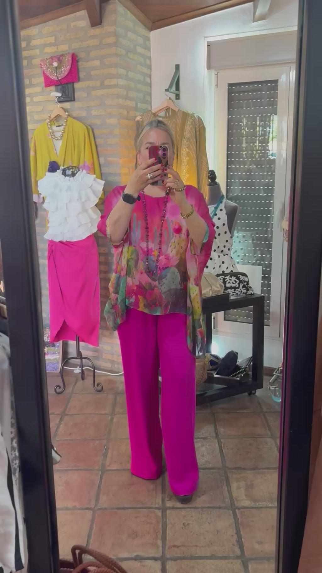 CAMISA SEDA TONOS FUCSIA