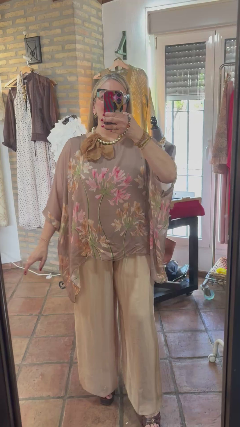 CAMISA SEDA FLORES NUDE